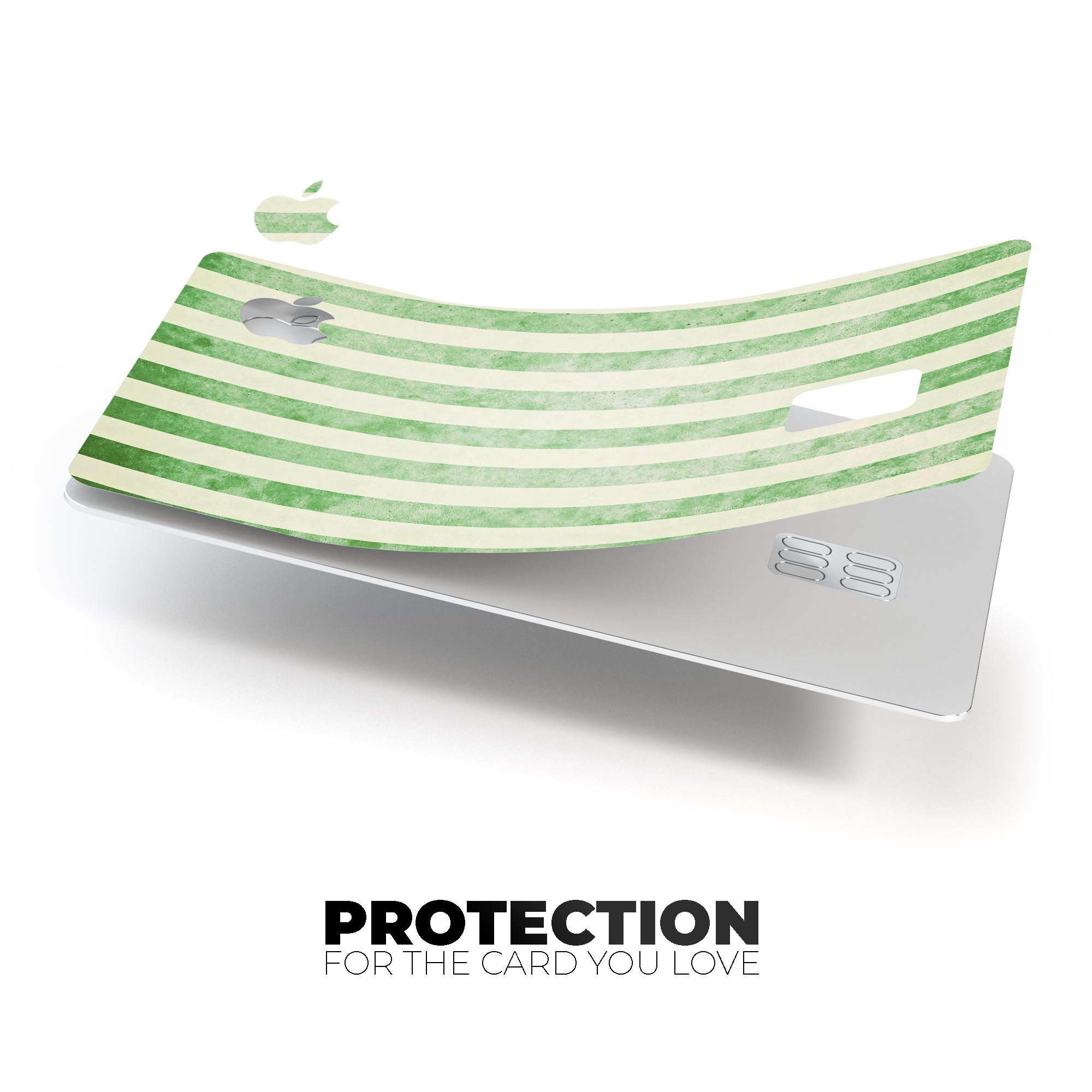 Faded Green Vertical Stripes decal skin for Apple Card, showcasing a stylish design with premium vinyl material.