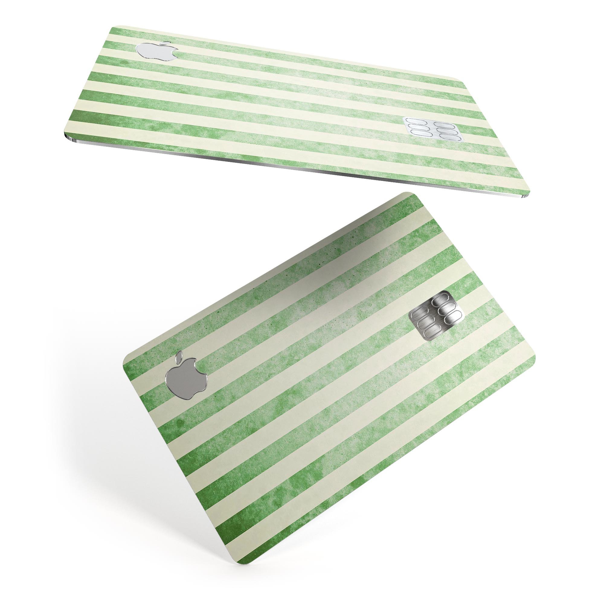 Faded Green Vertical Stripes decal skin for Apple Card, showcasing a stylish design with premium vinyl material.