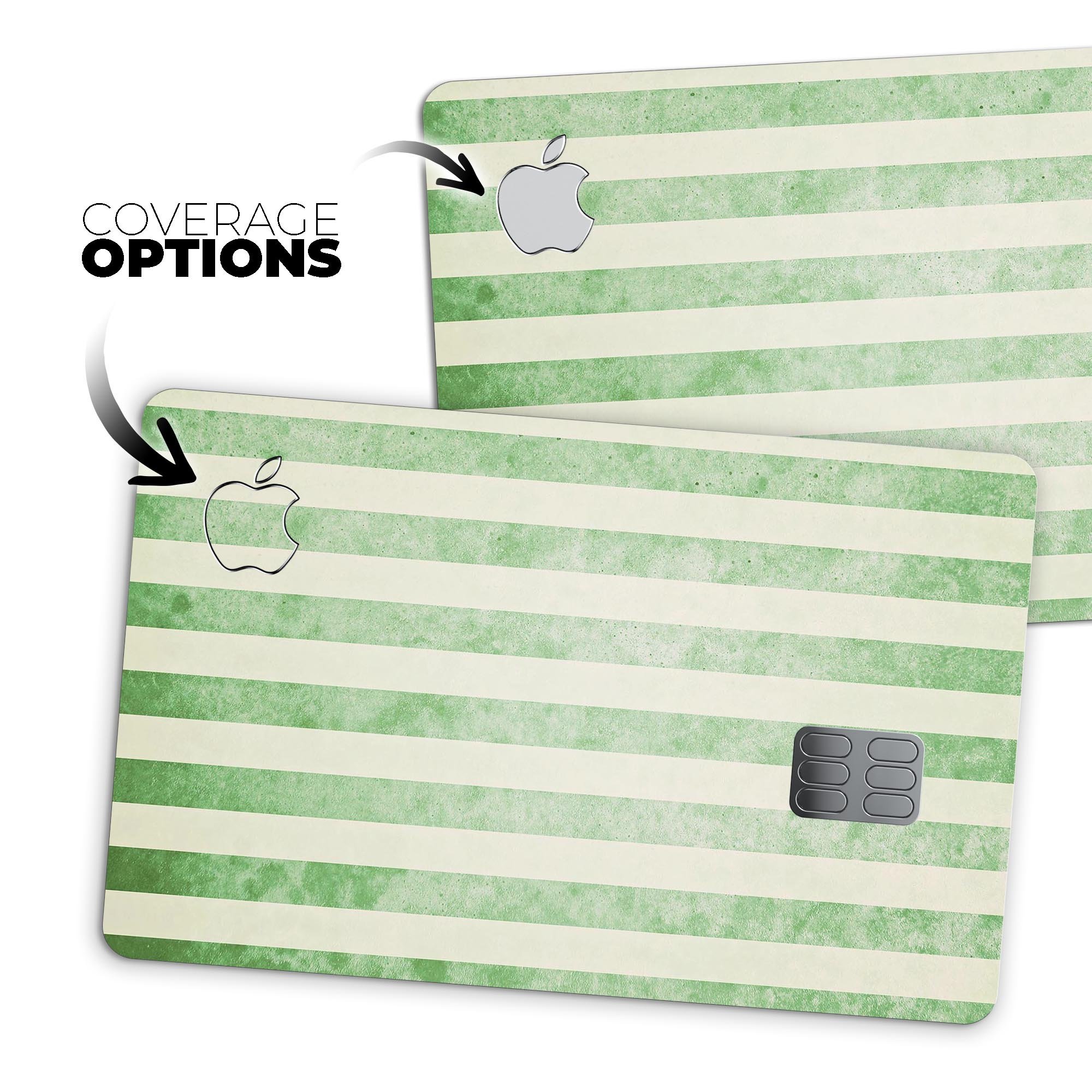 Faded Green Vertical Stripes decal skin for Apple Card, showcasing a stylish design with premium vinyl material.