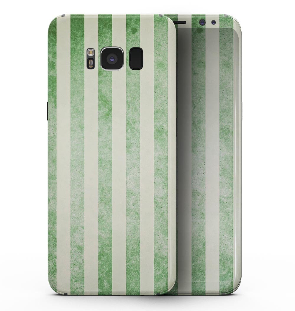 Faded Green Vertical Stripes skin for Samsung Galaxy S8, showcasing a stylish design that protects the device.