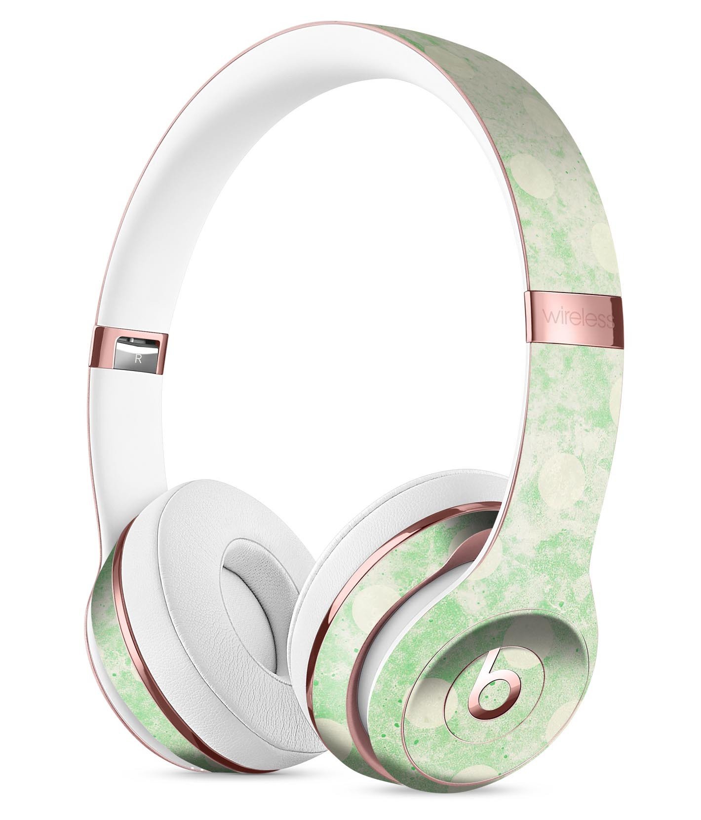 Faded Grunge Green White Polka Dot Skin Kit for Beats by Dre Solo 3 Wireless Headphones, showcasing a stylish design and premium vinyl material.