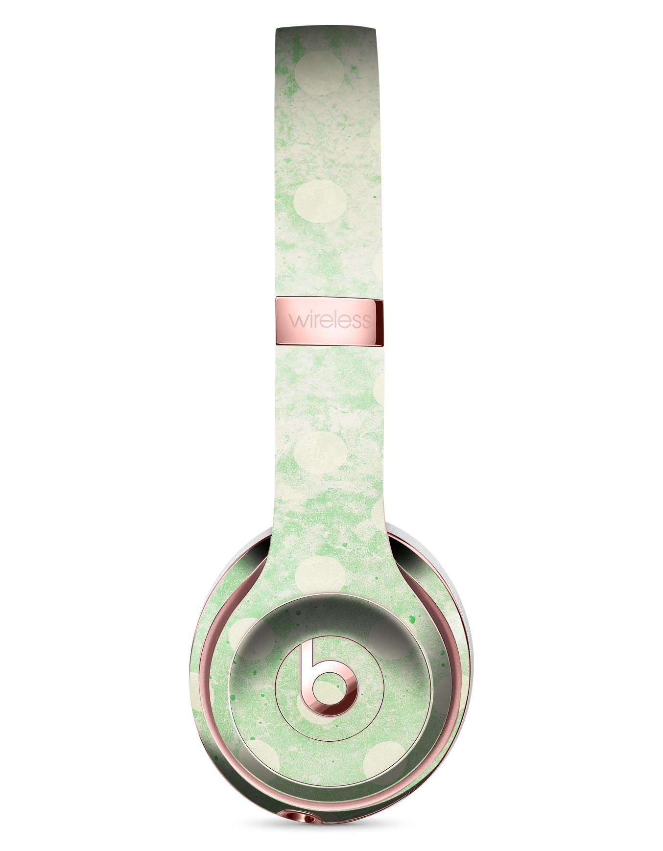 Faded Grunge Green White Polka Dot Skin Kit for Beats by Dre Solo 3 Wireless Headphones, showcasing a stylish design and premium vinyl material.