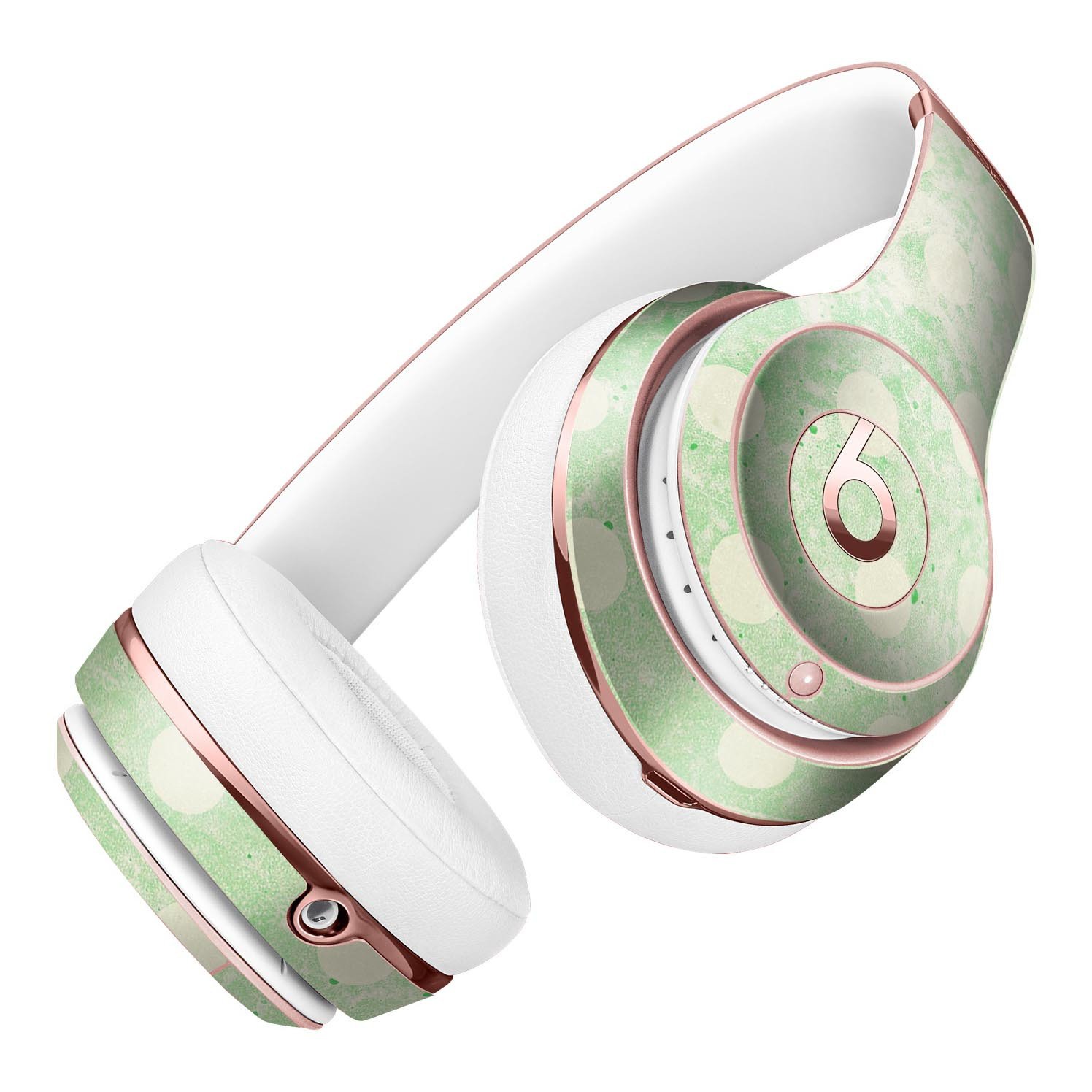 Faded Grunge Green White Polka Dot Skin Kit for Beats by Dre Solo 3 Wireless Headphones, showcasing a stylish design and premium vinyl material.