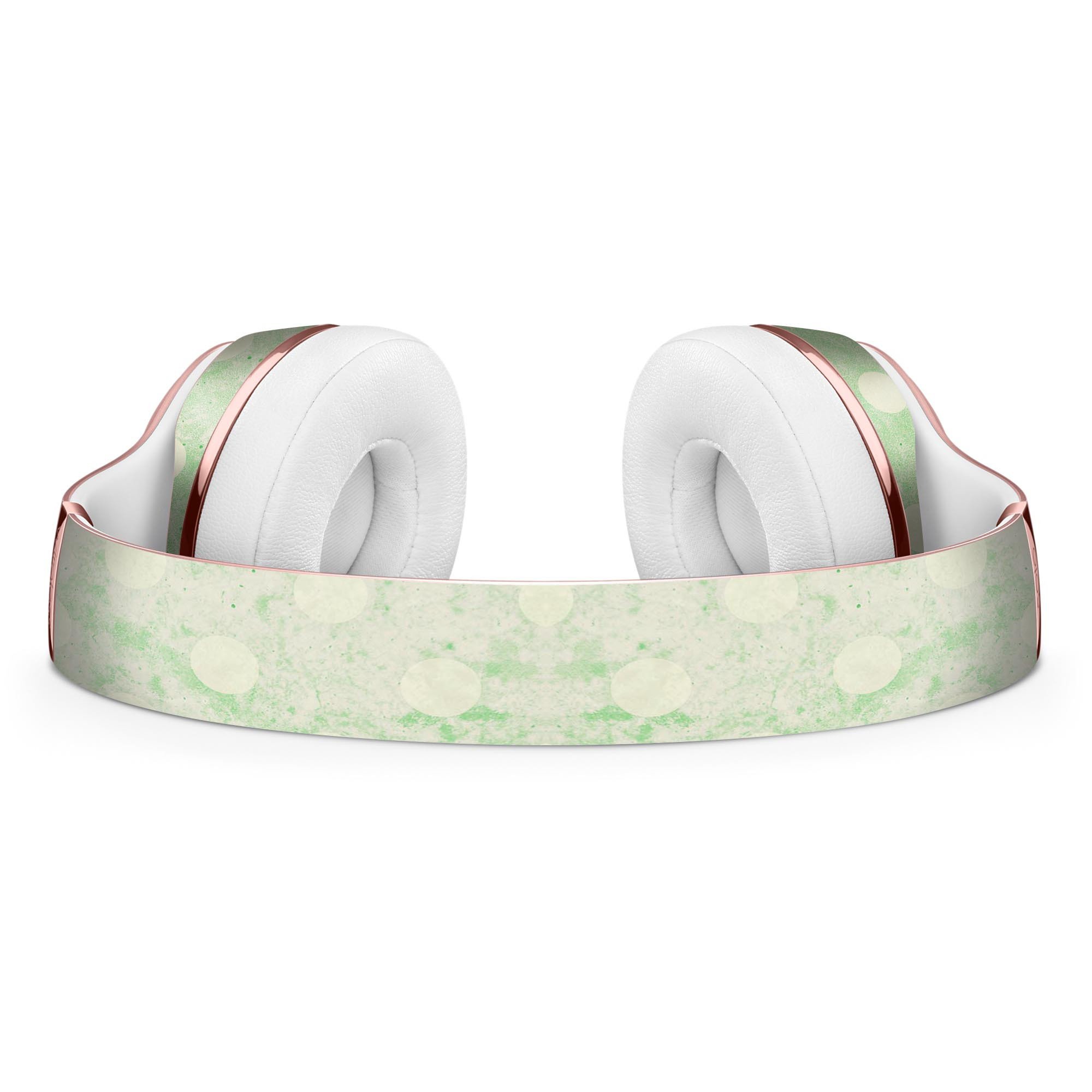 Faded Grunge Green White Polka Dot Skin Kit for Beats by Dre Solo 3 Wireless Headphones, showcasing a stylish design and premium vinyl material.