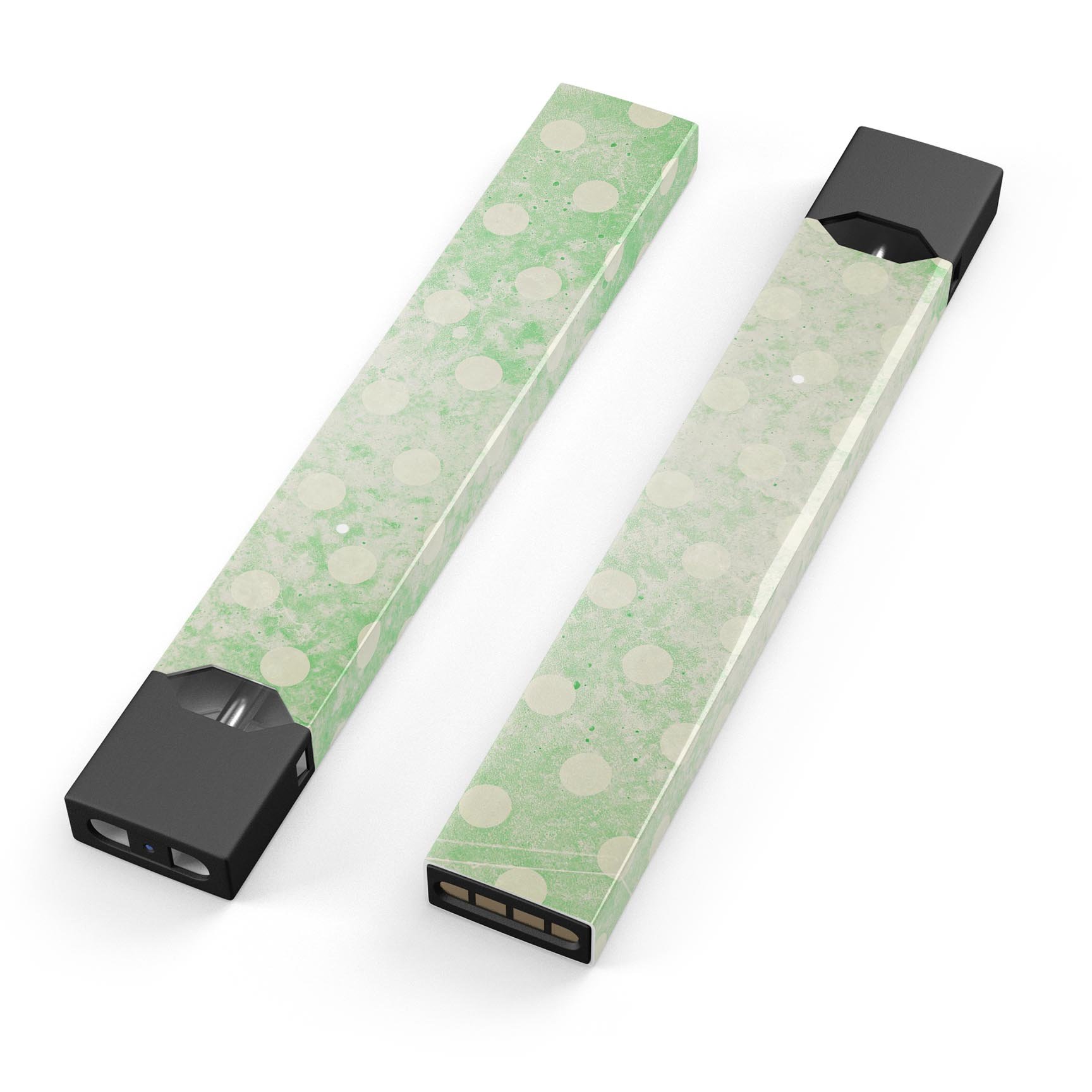 Faded Grunge Green White Polka Dot Pattern decal on a JUUL vaping device, showcasing its stylish design and protective features.