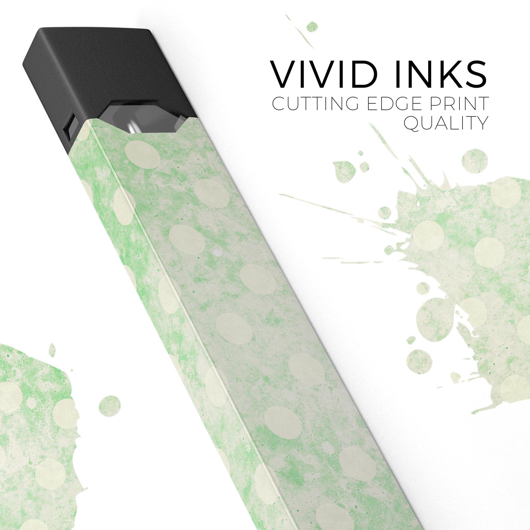 Faded Grunge Green White Polka Dot Pattern decal on a JUUL vaping device, showcasing its stylish design and protective features.