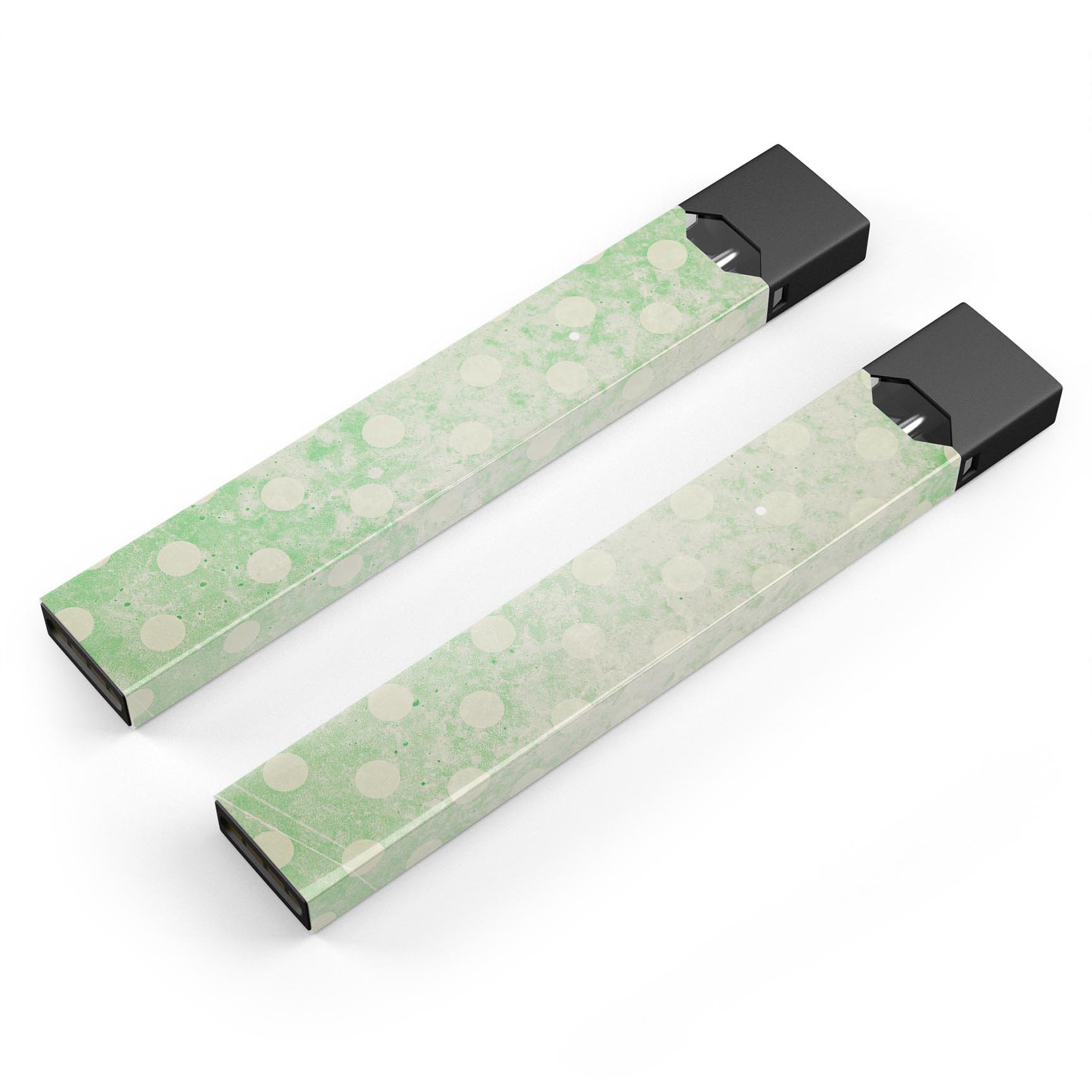 Faded Grunge Green White Polka Dot Pattern decal on a JUUL vaping device, showcasing its stylish design and protective features.