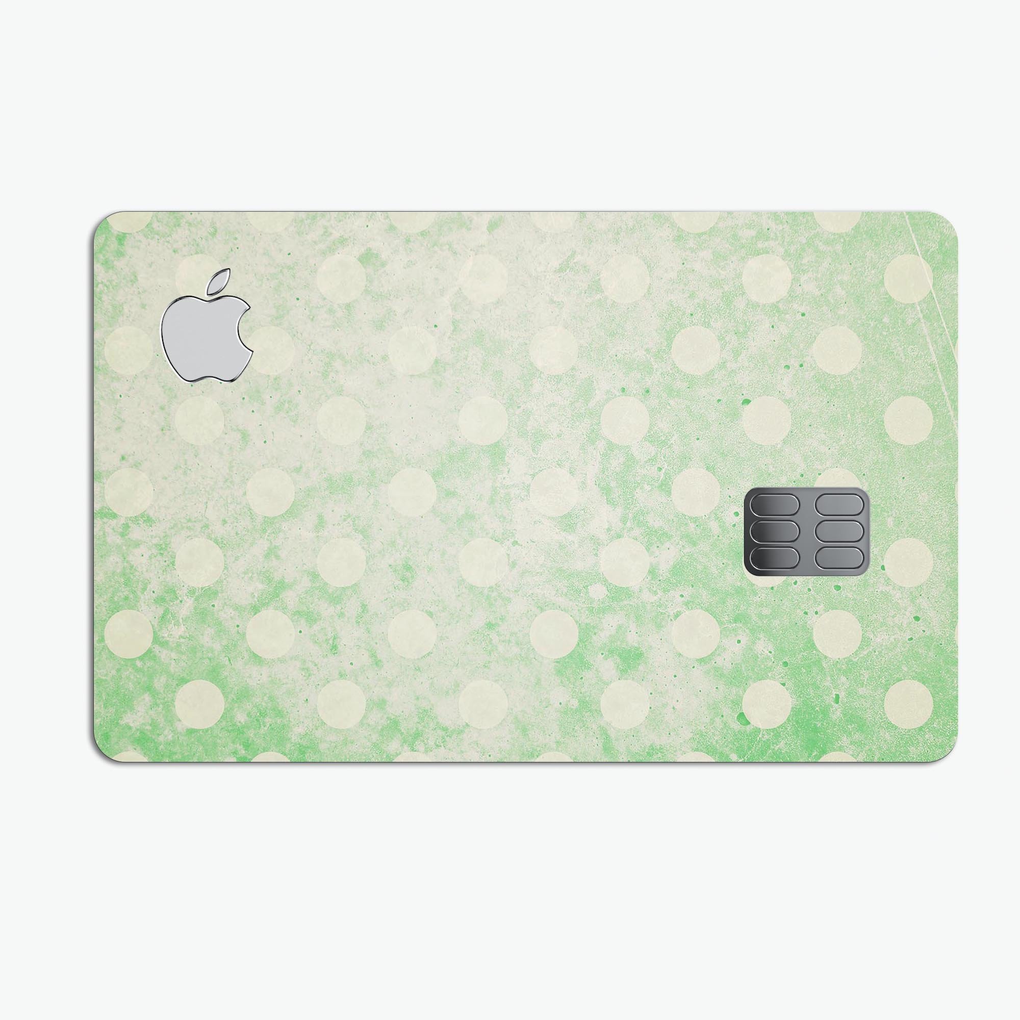 Faded Grunge Green White Polka Dot Pattern decal on an Apple Card, showcasing its stylish design and premium quality.