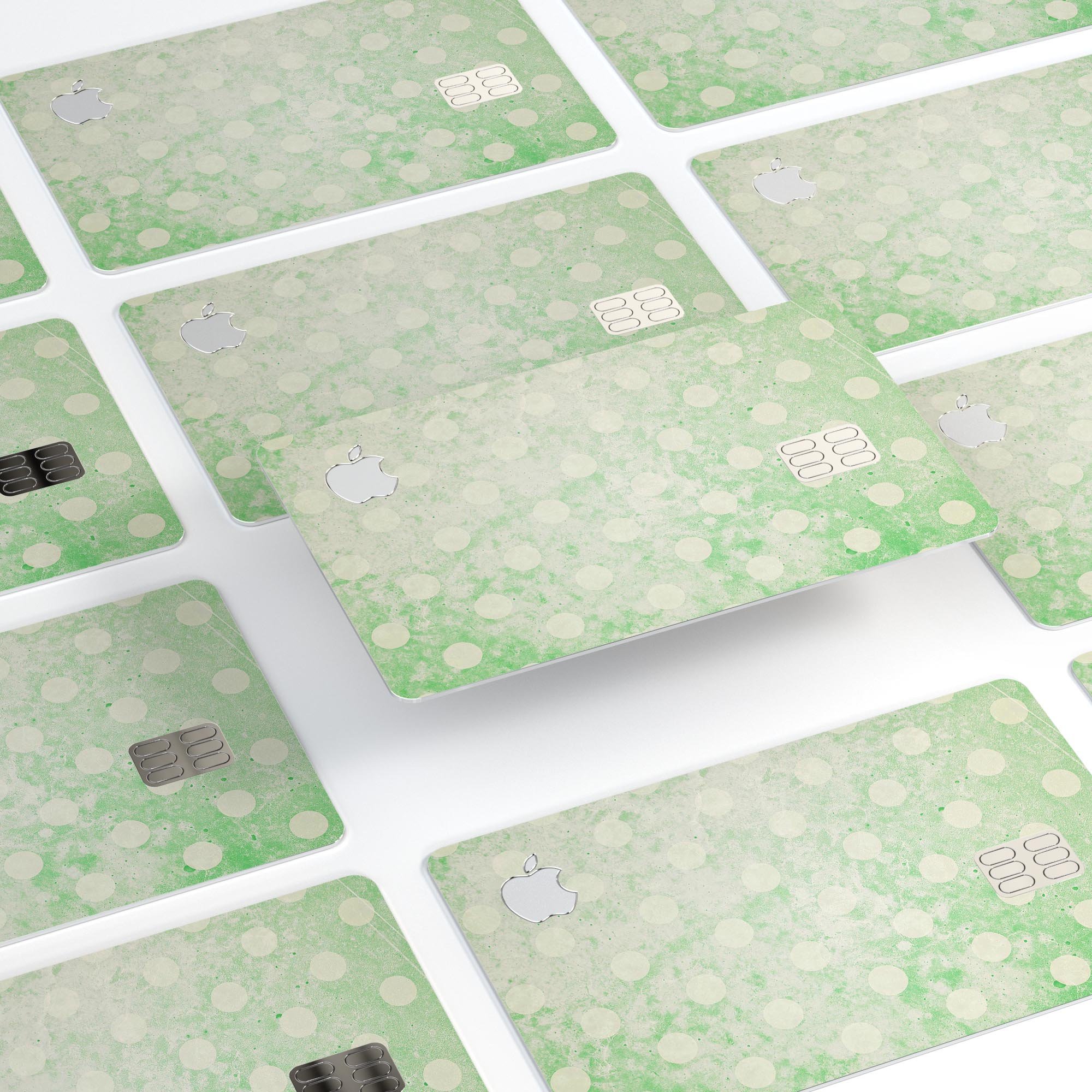 Faded Grunge Green White Polka Dot Pattern decal on an Apple Card, showcasing its stylish design and premium quality.