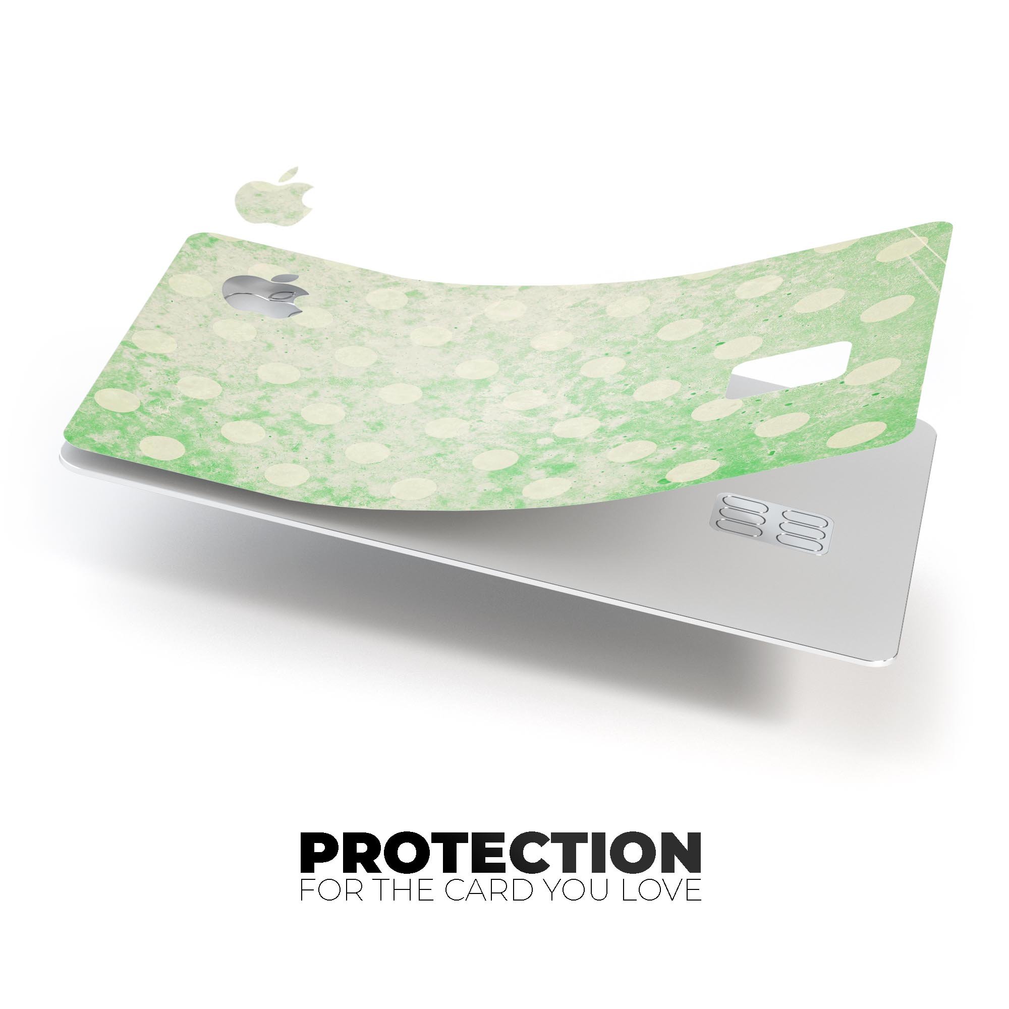 Faded Grunge Green White Polka Dot Pattern decal on an Apple Card, showcasing its stylish design and premium quality.