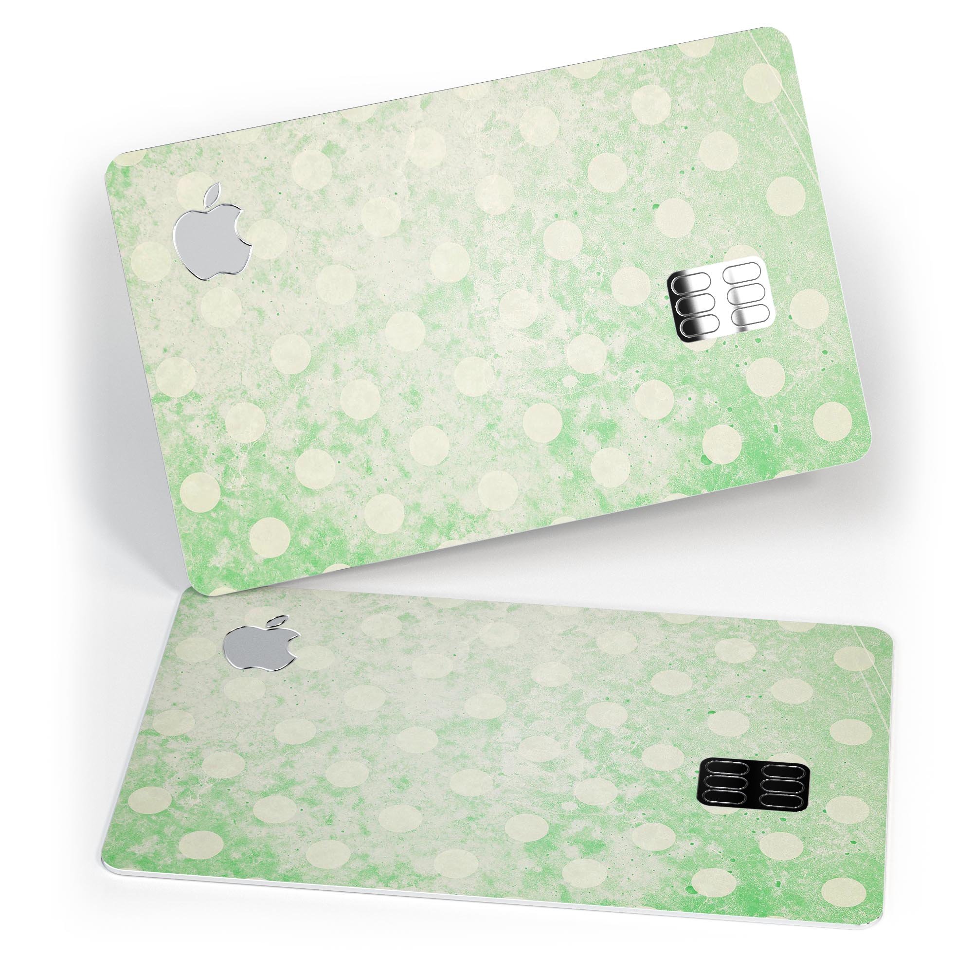 Faded Grunge Green White Polka Dot Pattern decal on an Apple Card, showcasing its stylish design and premium quality.