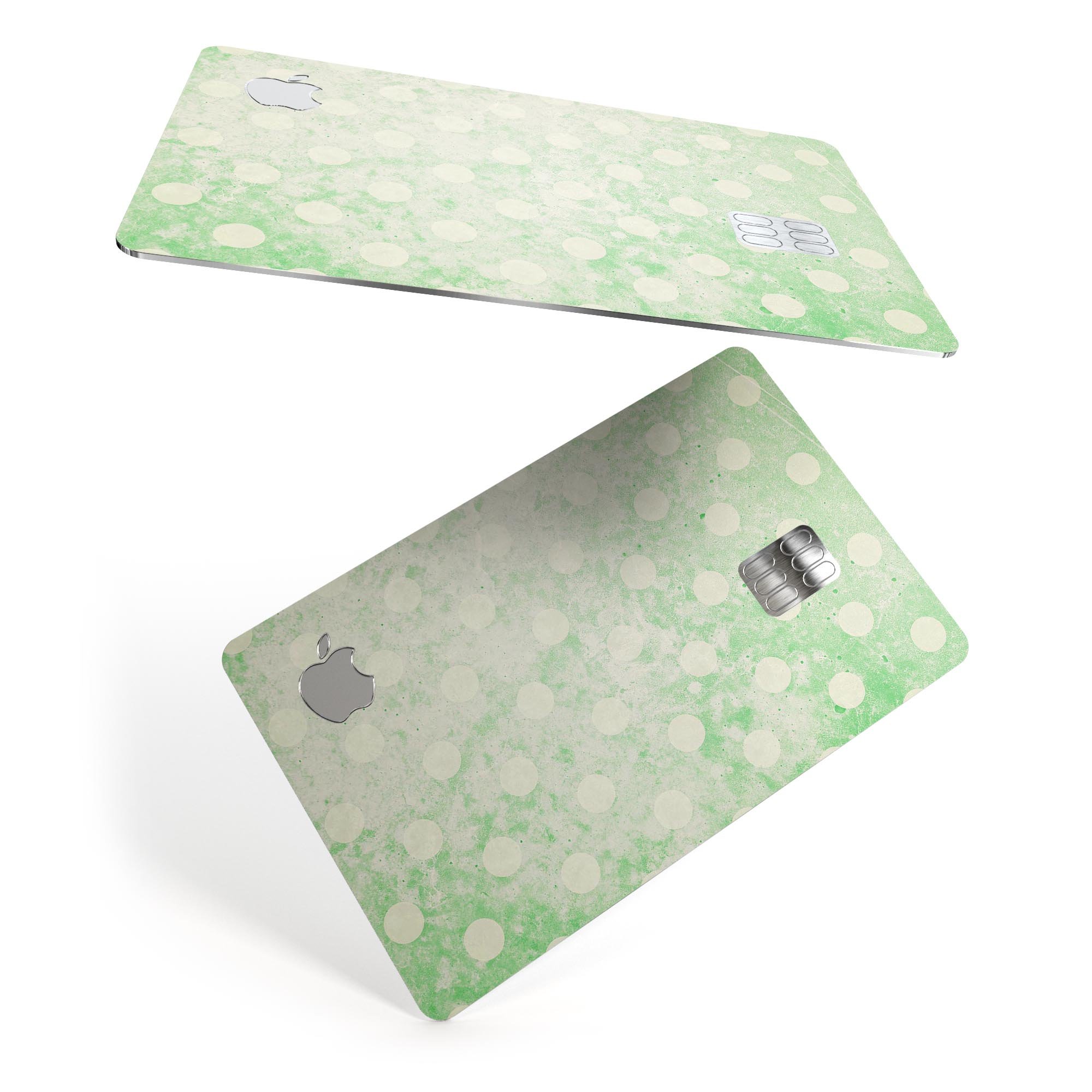 Faded Grunge Green White Polka Dot Pattern decal on an Apple Card, showcasing its stylish design and premium quality.