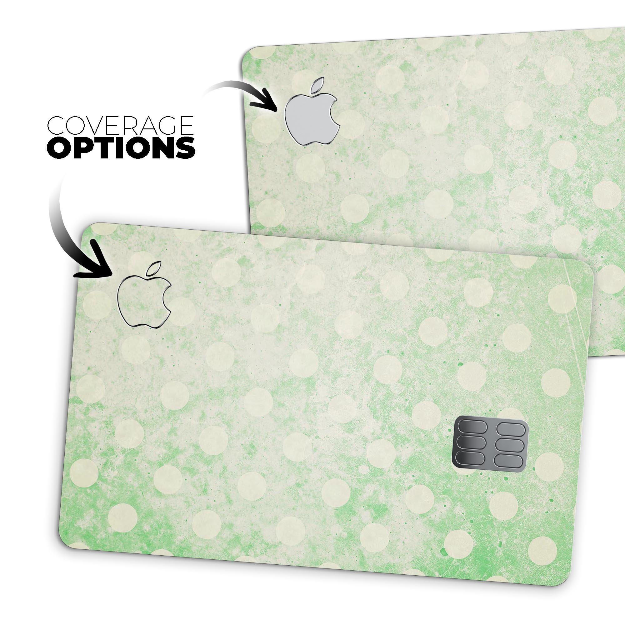 Faded Grunge Green White Polka Dot Pattern decal on an Apple Card, showcasing its stylish design and premium quality.