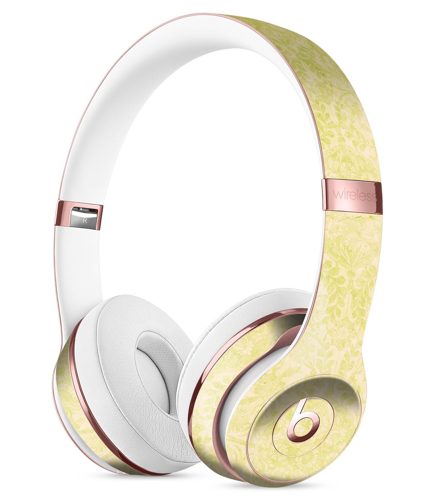 Faded Lime Damask Pattern Skin Kit for Beats by Dre Solo 3 Wireless Headphones, showcasing vibrant colors and intricate design.