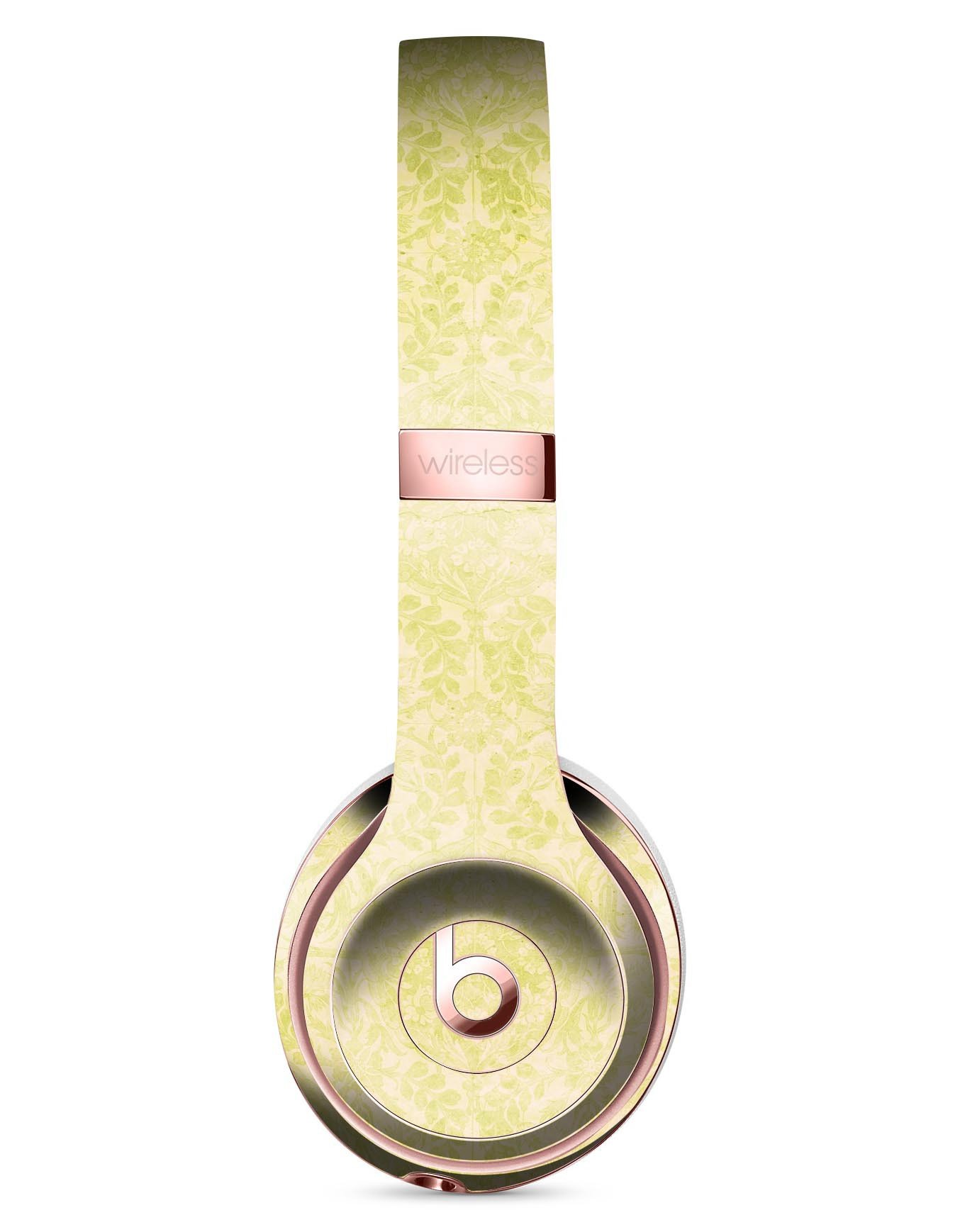 Faded Lime Damask Pattern Skin Kit for Beats by Dre Solo 3 Wireless Headphones, showcasing vibrant colors and intricate design.