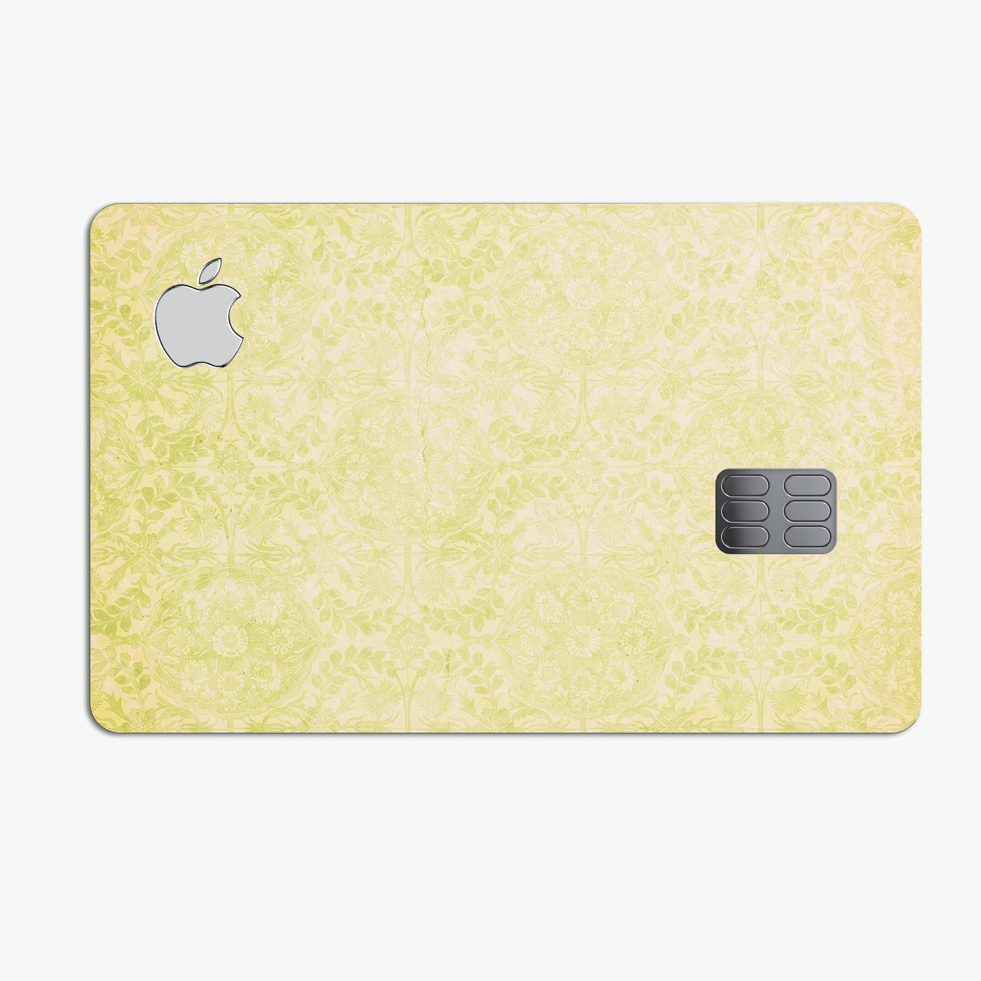 Faded Lime Damask Pattern skin for Apple Card, showcasing a stylish design with premium vinyl material.