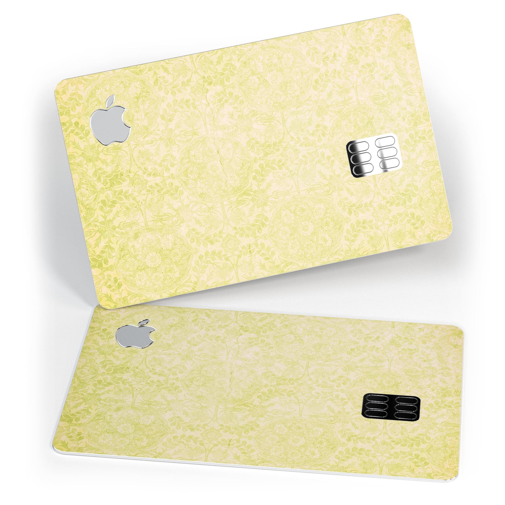 Faded Lime Damask Pattern skin for Apple Card, showcasing a stylish design with premium vinyl material.