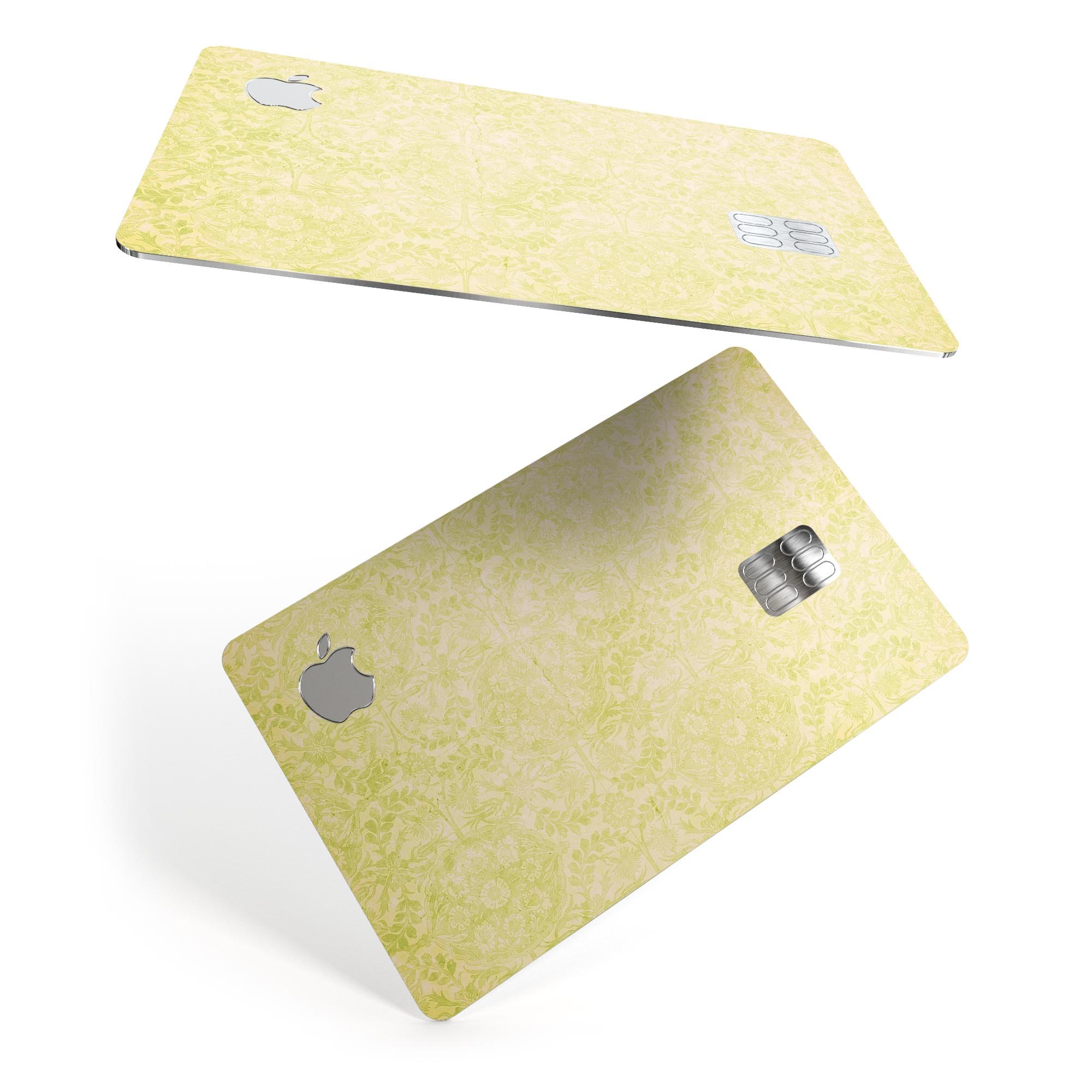 Faded Lime Damask Pattern skin for Apple Card, showcasing a stylish design with premium vinyl material.