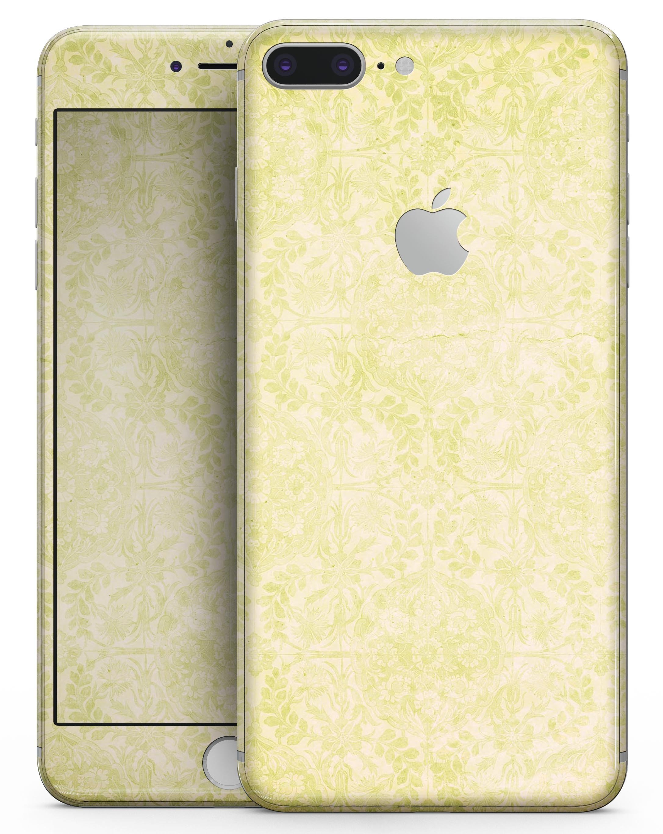 Faded Lime Damask Pattern skin for iPhone 8 and 8 Plus, showcasing a stylish design with a vibrant lime color and intricate damask pattern.