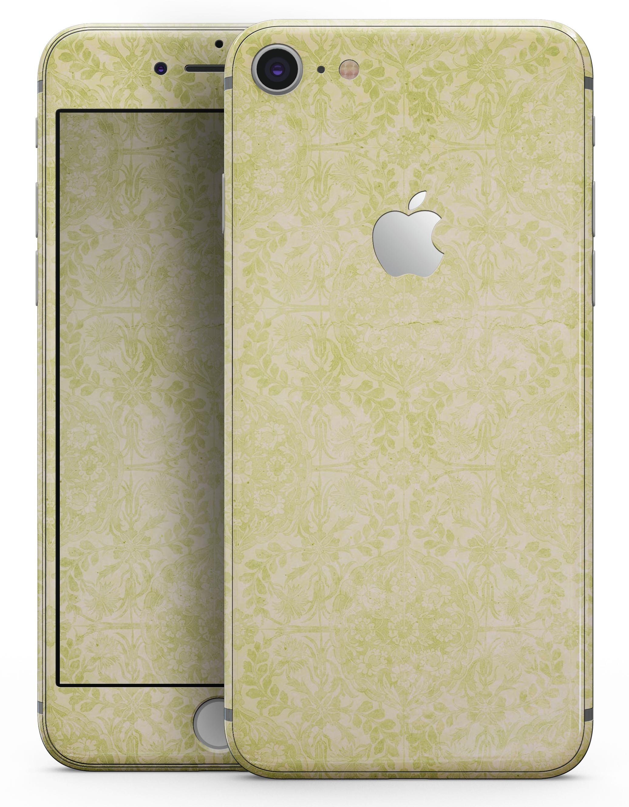 Faded Lime Damask Pattern skin for iPhone 8 and 8 Plus, showcasing a stylish design with a vibrant lime color and intricate damask pattern.