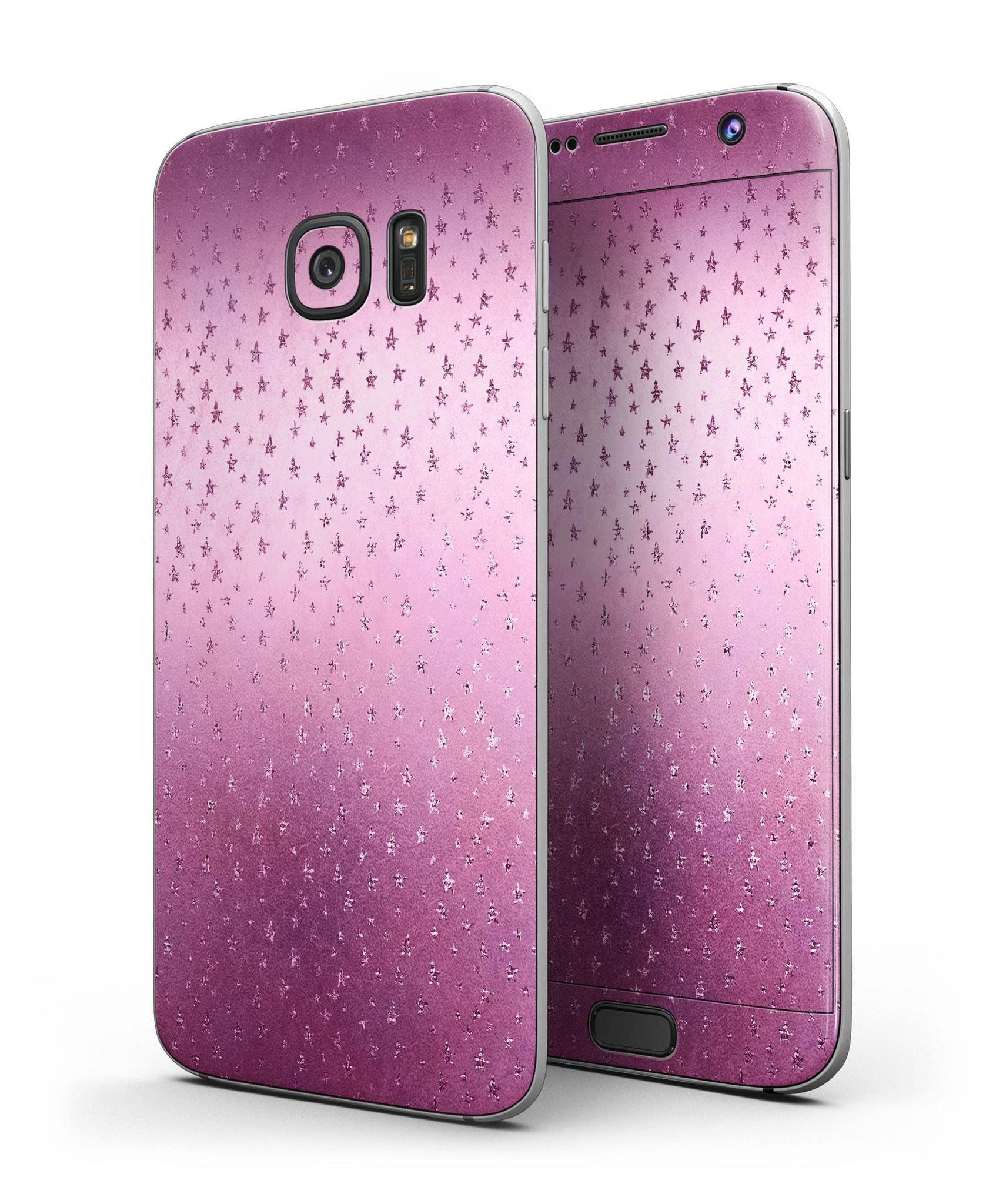 Faded Micro Pink Stars skin kit for Samsung Galaxy S7, showcasing vibrant pink star patterns on a sleek vinyl surface.