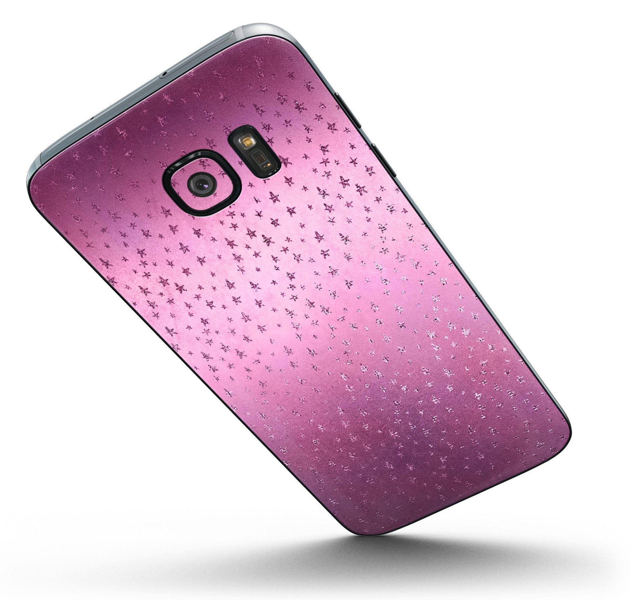 Faded Micro Pink Stars skin kit for Samsung Galaxy S7, showcasing vibrant pink star patterns on a sleek vinyl surface.