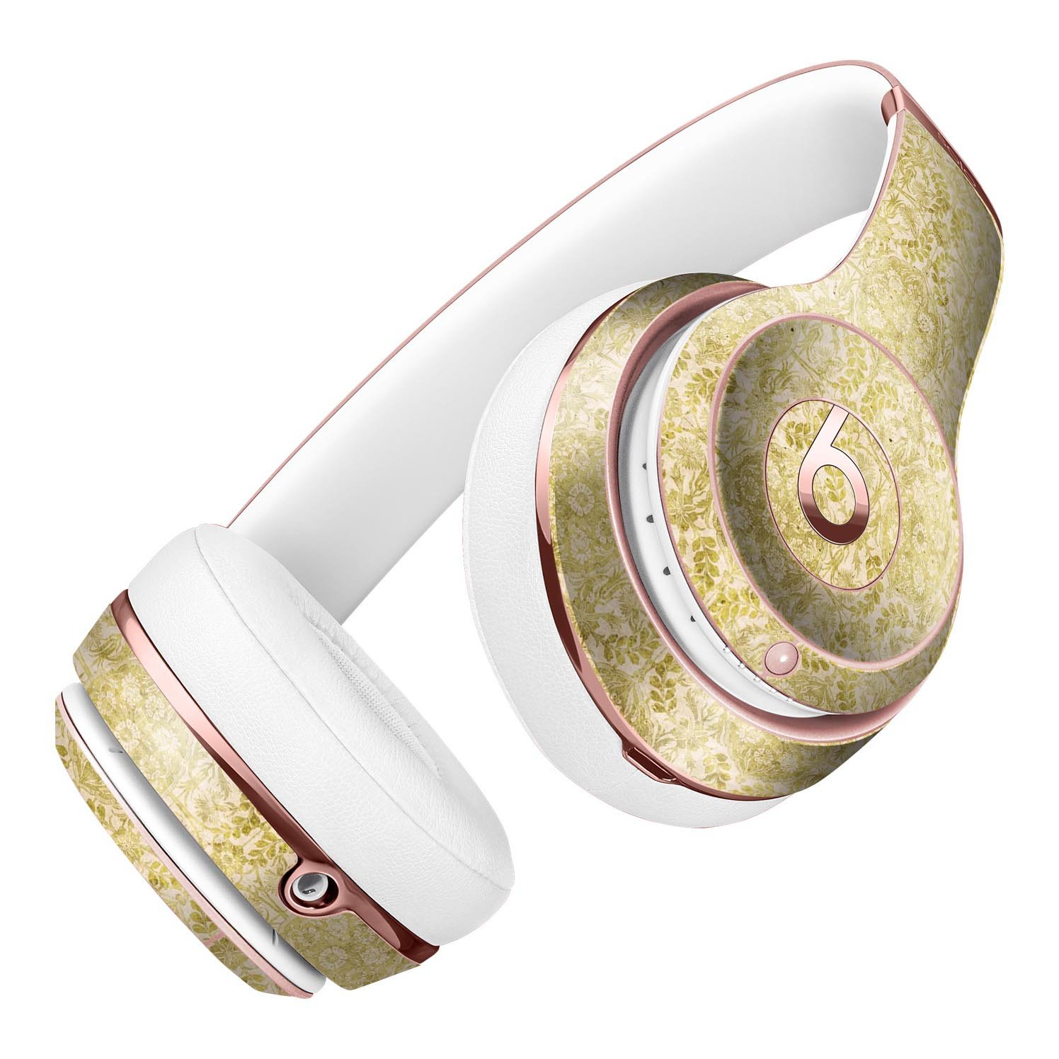 Faded mustard floral damask pattern skin kit for Beats by Dre Solo 3 Wireless Headphones, showcasing vibrant design and precise cut.