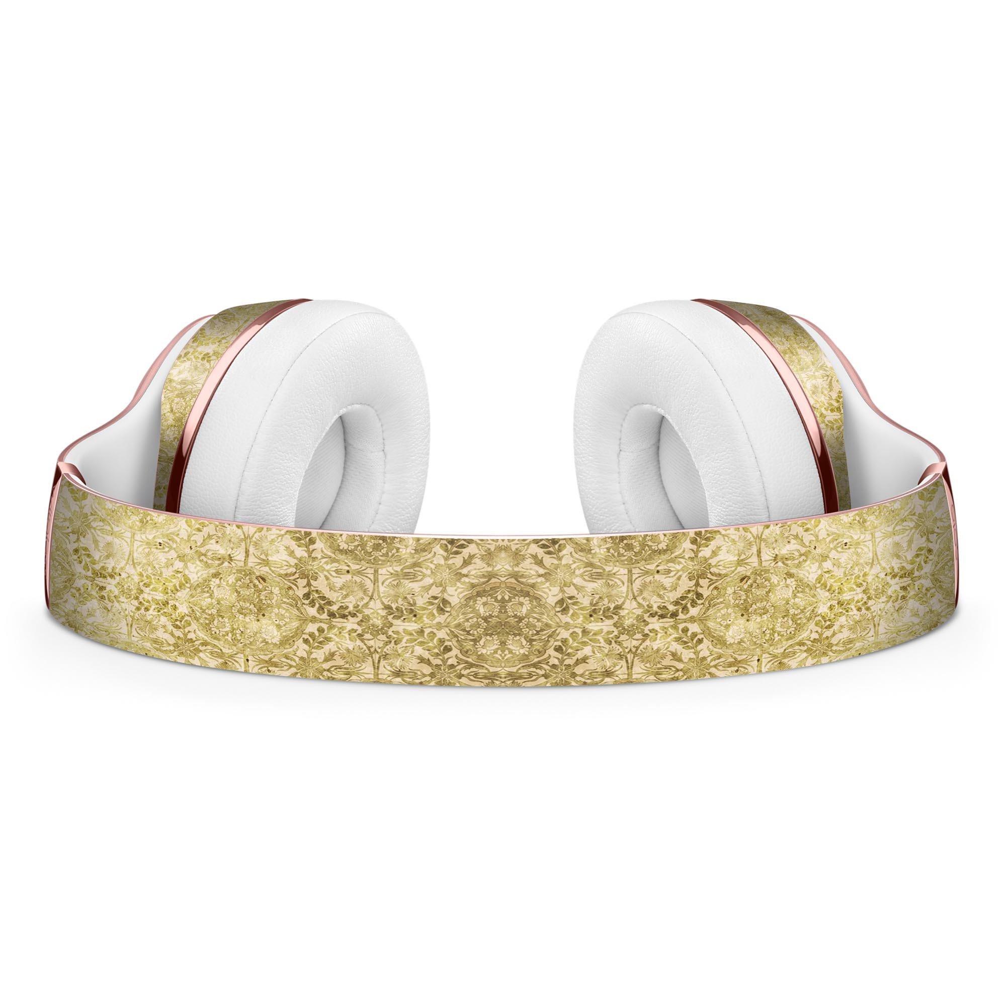 Faded mustard floral damask pattern skin kit for Beats by Dre Solo 3 Wireless Headphones, showcasing vibrant design and precise cut.