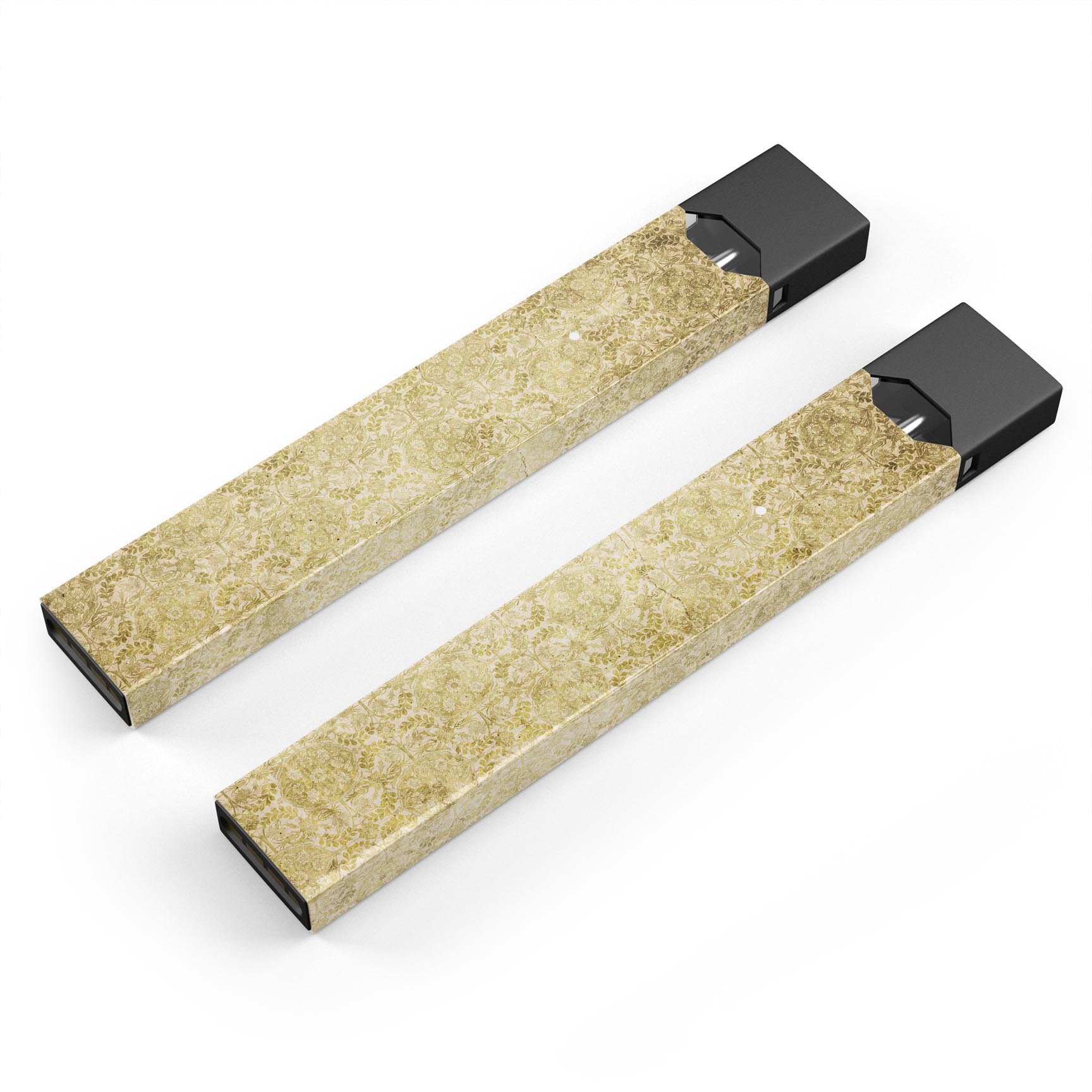 Faded Mustard Floral Damask Pattern decal on a JUUL vaping device, showcasing its stylish design and protective features.