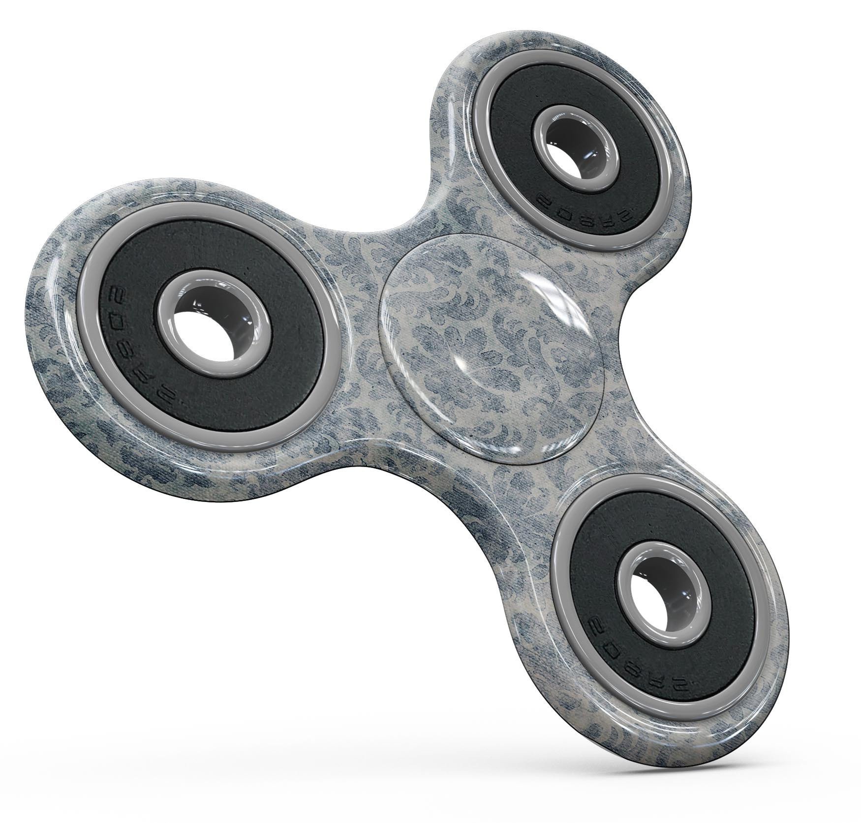 Faded navy floral damask pattern skin kit for fidget spinner, showcasing intricate floral design and premium vinyl material.