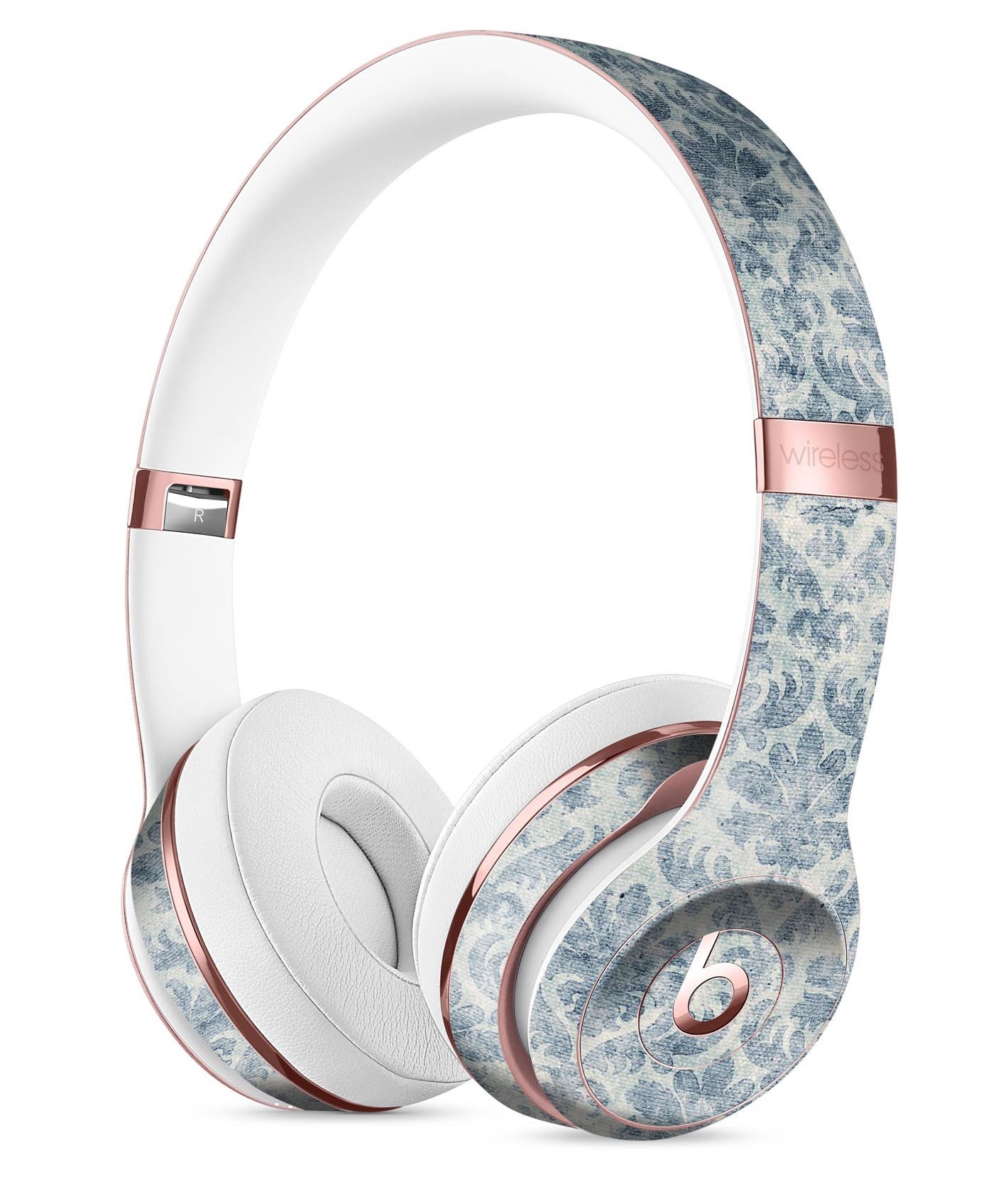 Faded Navy Floral Damask Pattern Skin Kit for Beats by Dre Solo 3 Wireless Headphones, showcasing elegant floral design.