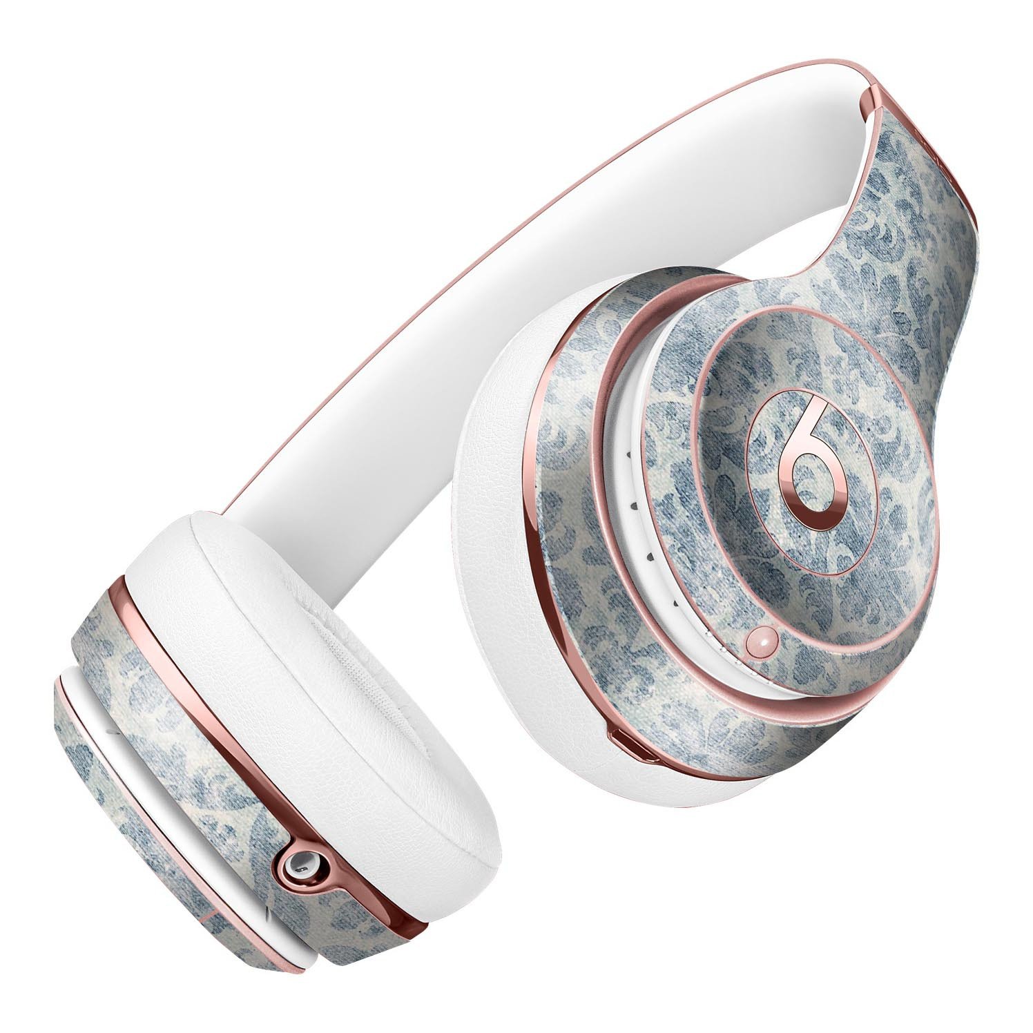 Faded Navy Floral Damask Pattern Skin Kit for Beats by Dre Solo 3 Wireless Headphones, showcasing elegant floral design.