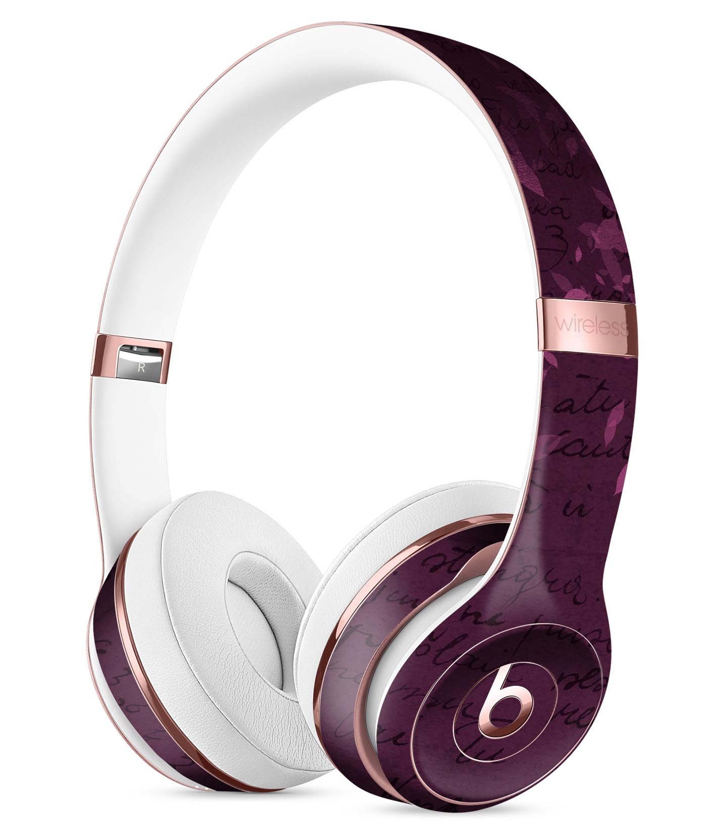 Faded Pink Petals skin for Beats by Dre Solo 3 Wireless Headphones, showcasing floral design over burgundy script.