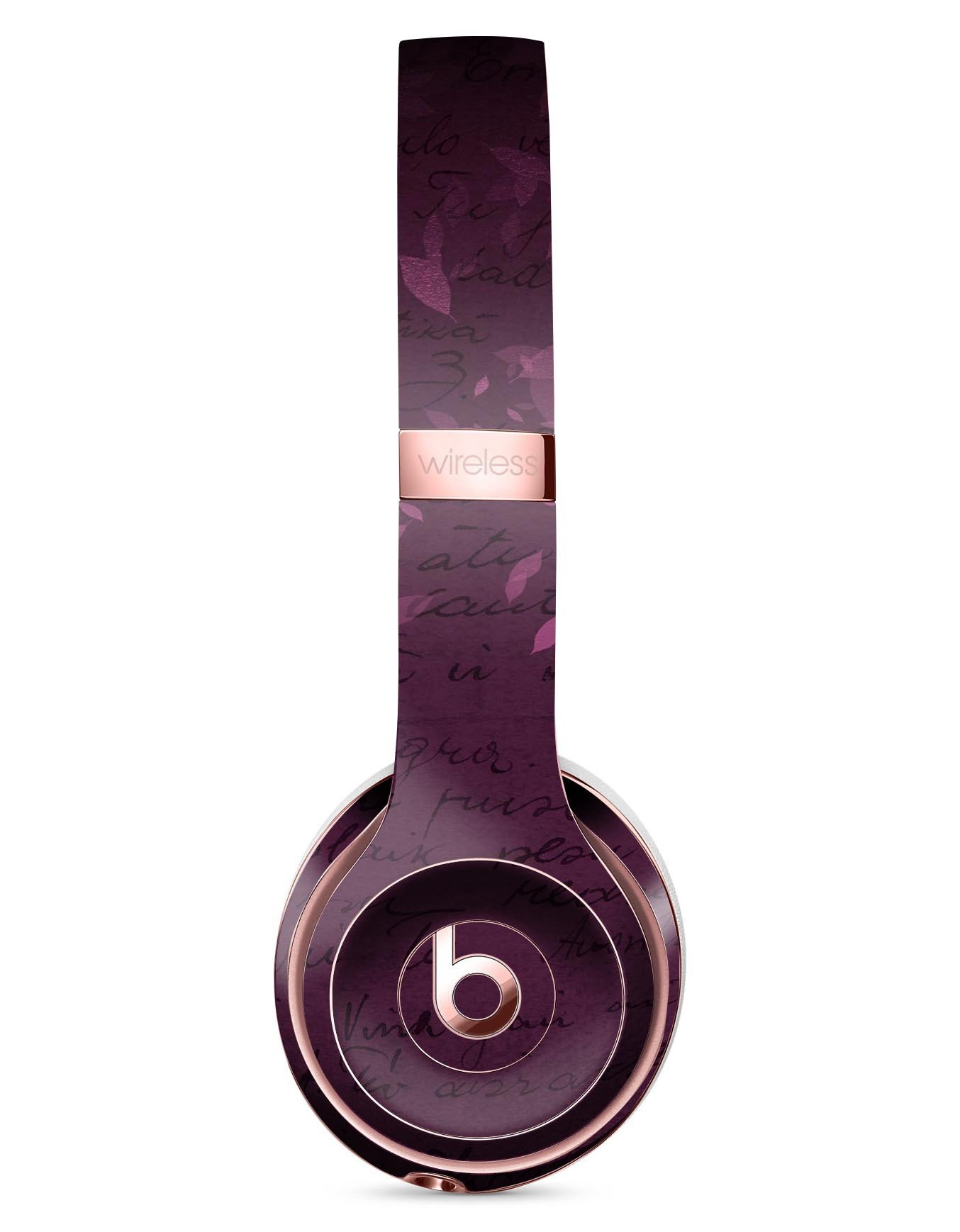 Faded Pink Petals skin for Beats by Dre Solo 3 Wireless Headphones, showcasing floral design over burgundy script.