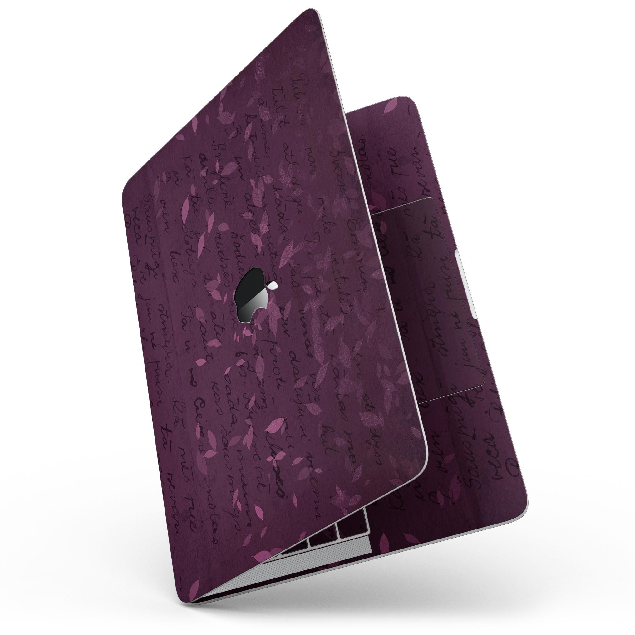 Faded Pink Petals skin for MacBook Pro with Touch Bar, showcasing a floral design over a burgundy background.