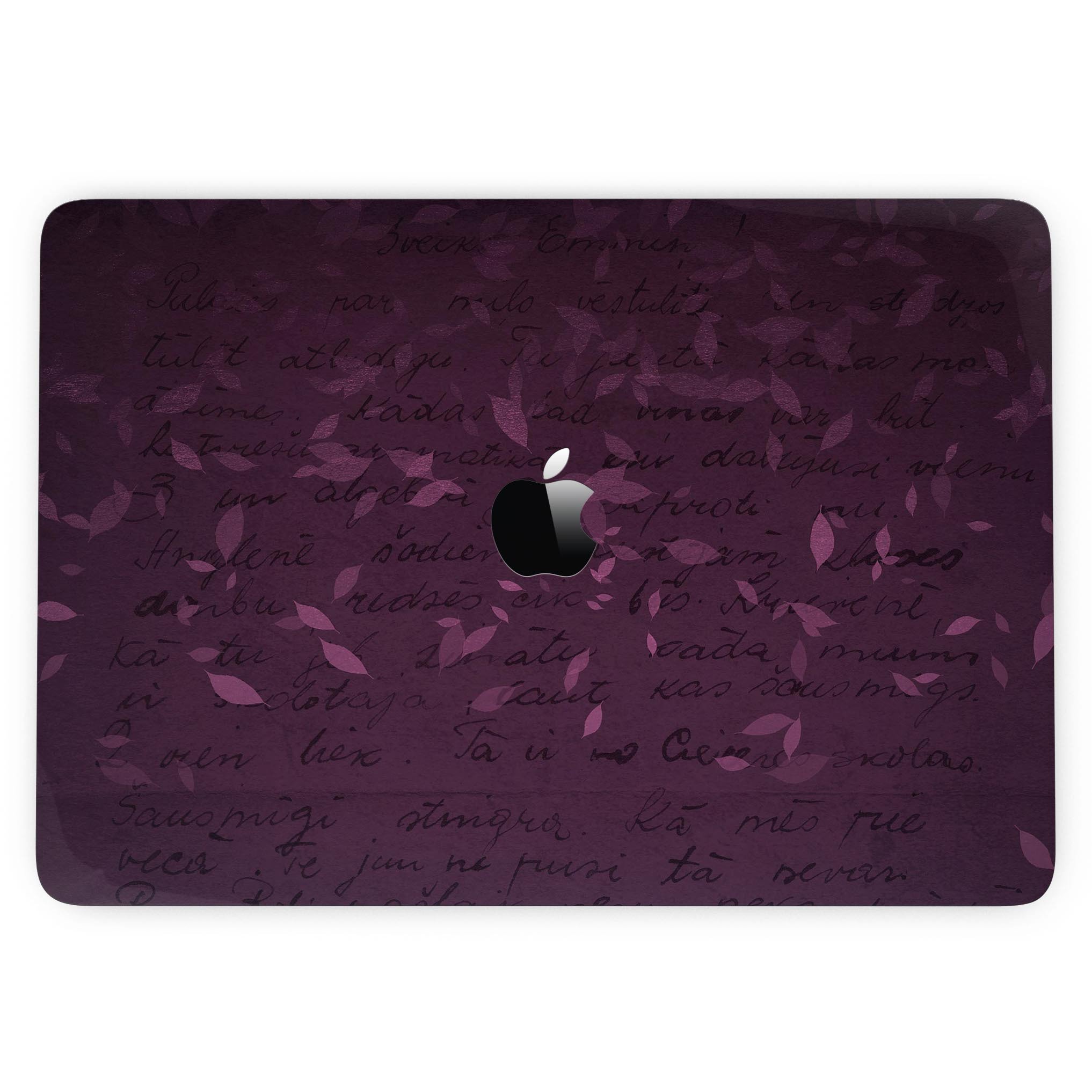 Faded Pink Petals skin for MacBook Pro with Touch Bar, showcasing a floral design over a burgundy background.