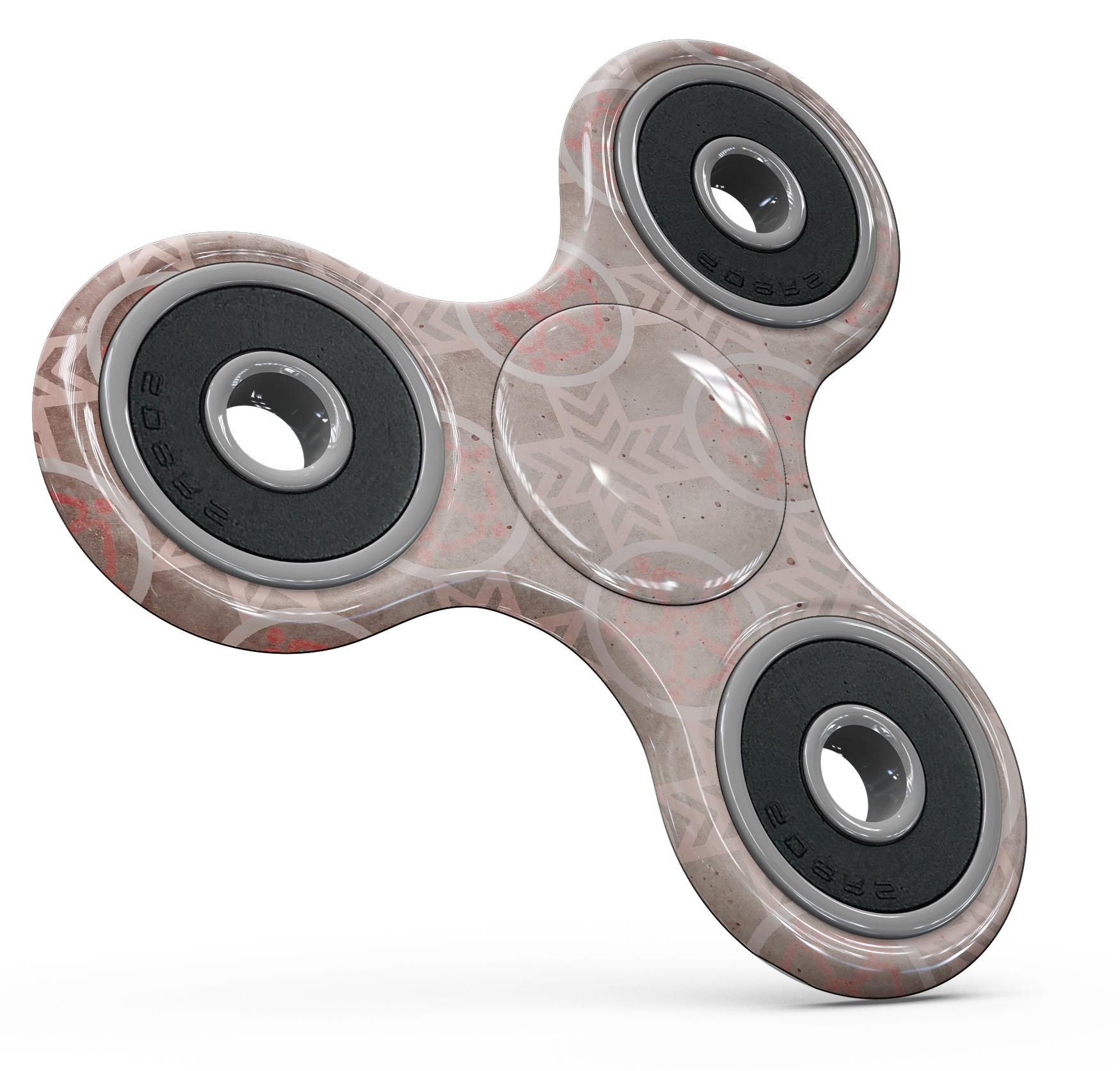 Faded Red Floral Cross Pattern Skin-Kit for fidget spinner, showcasing vibrant colors and intricate floral design.