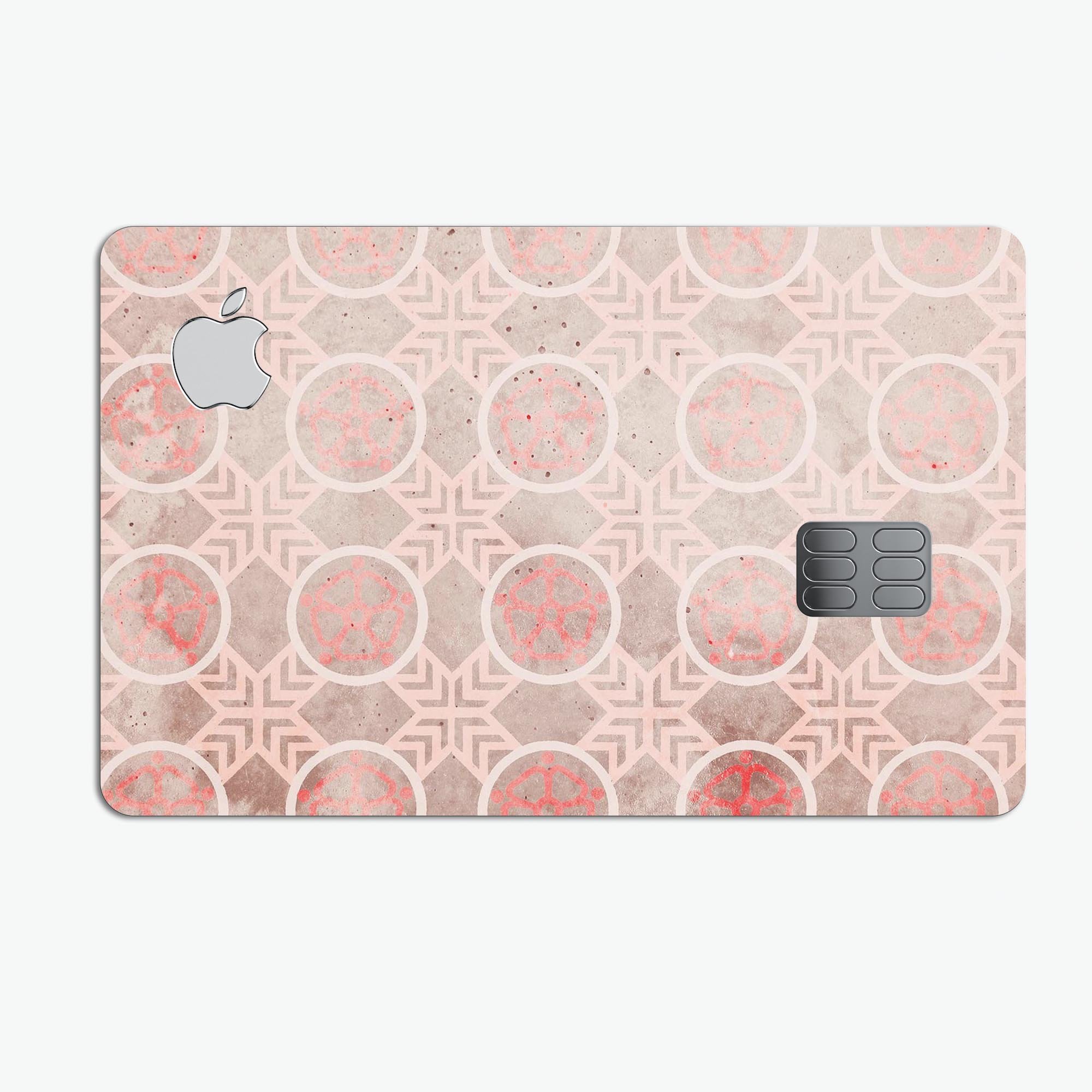 Faded Red Floral Cross Pattern decal skin for Apple Card, showcasing vibrant floral design and premium finish.