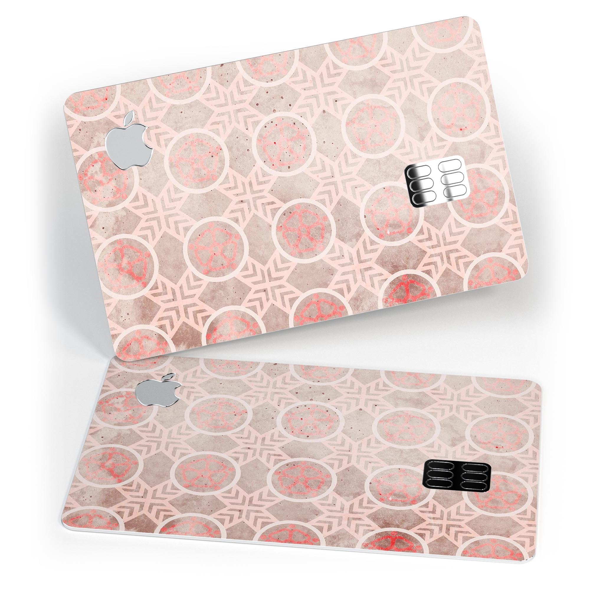 Faded Red Floral Cross Pattern decal skin for Apple Card, showcasing vibrant floral design and premium finish.