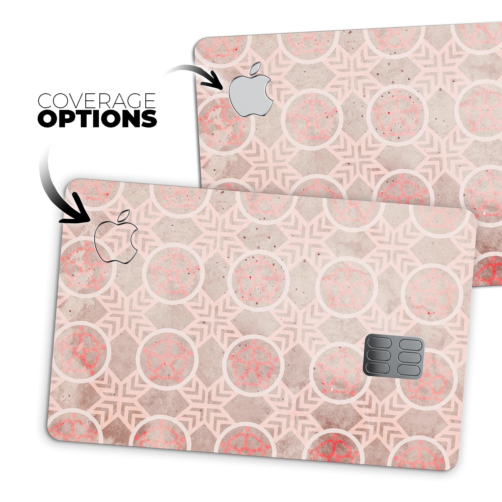 Faded Red Floral Cross Pattern decal skin for Apple Card, showcasing vibrant floral design and premium finish.