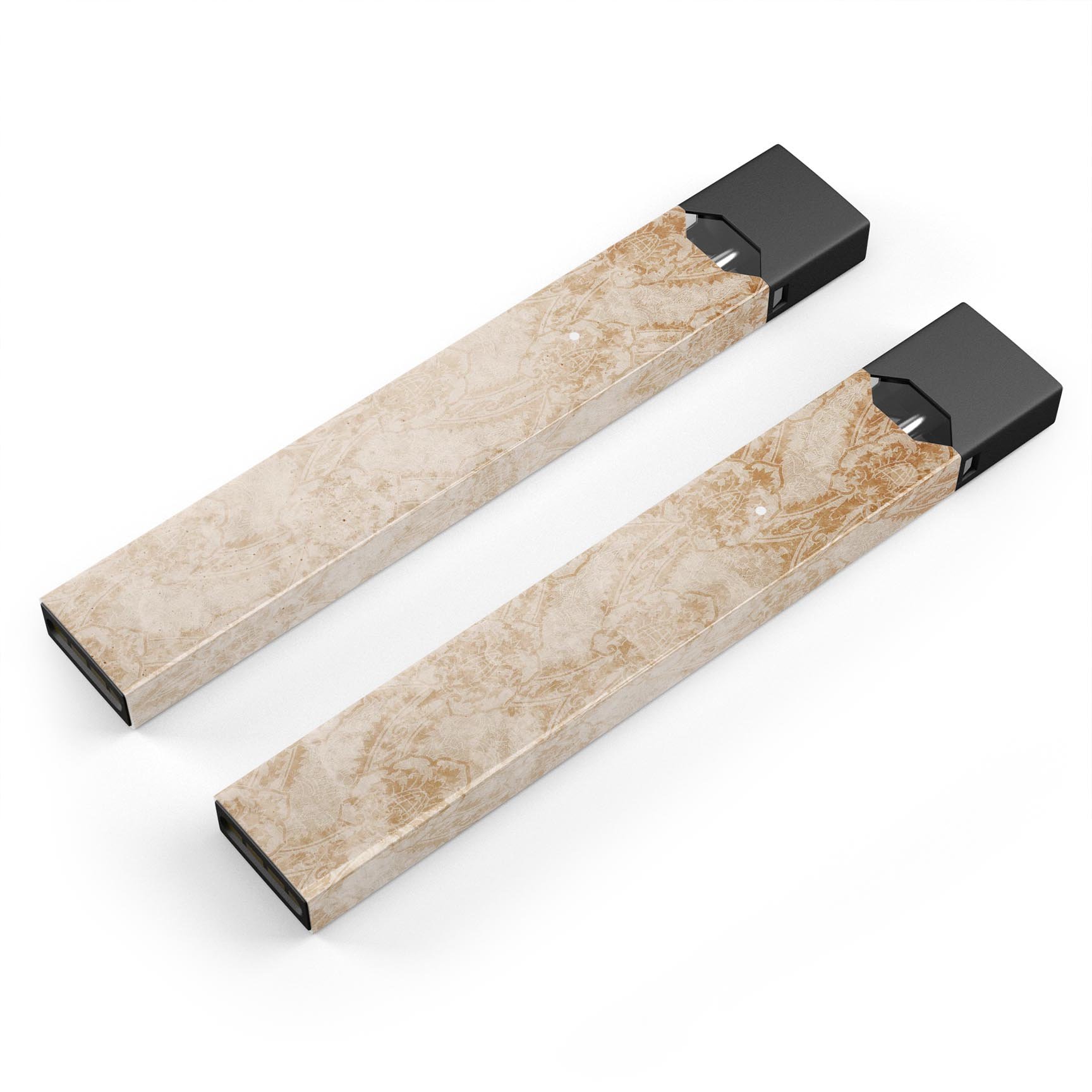 Faded Tan and Brown Ribbon Damask Pattern decal for JUUL vaping device, showcasing its stylish design and protective features.