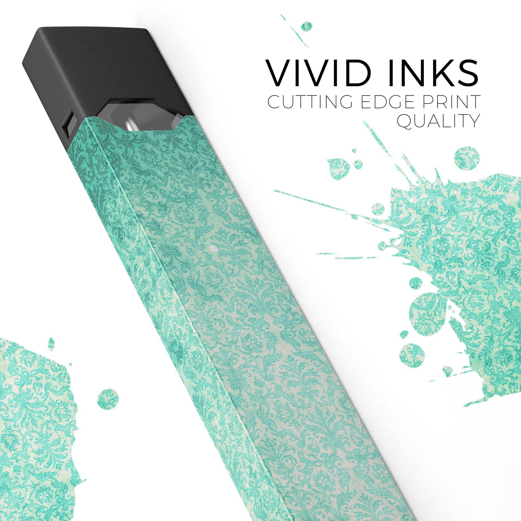 Faded teal and green patterned premium decal skin for JUUL vaping device, showcasing vibrant colors and sleek design.