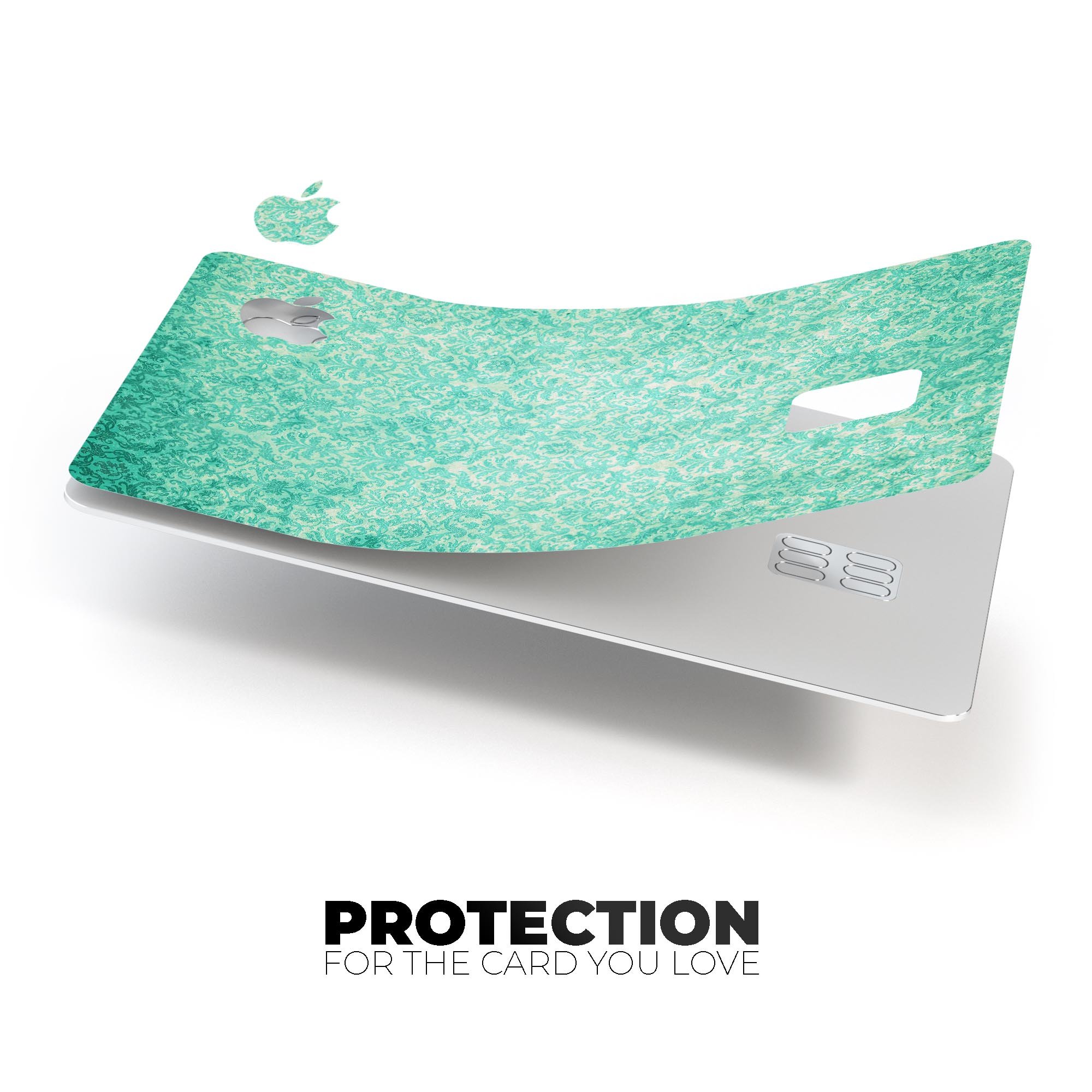 Faded teal and green patterned premium protective decal for Apple Card, showcasing its stylish design and protective features.