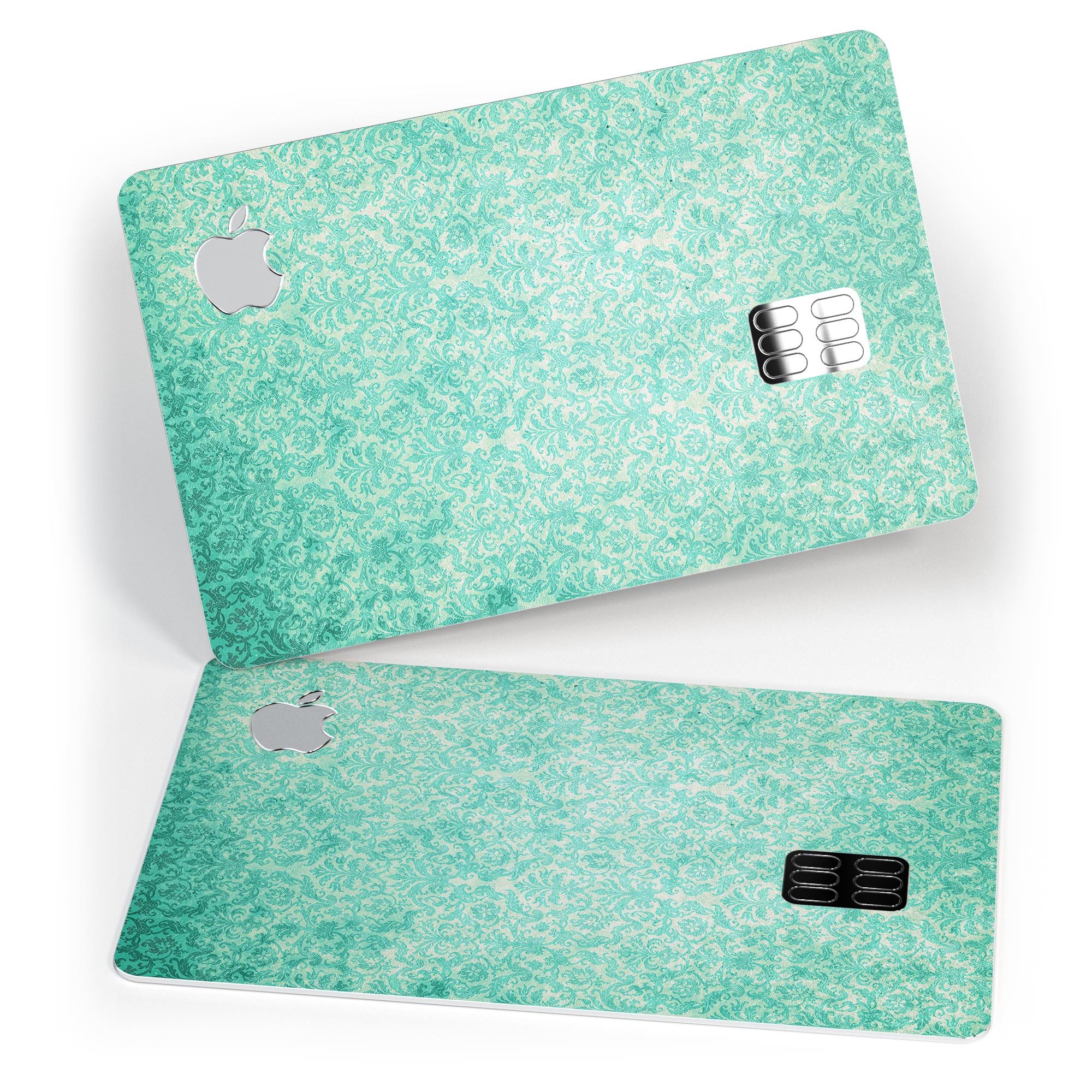 Faded teal and green patterned premium protective decal for Apple Card, showcasing its stylish design and protective features.