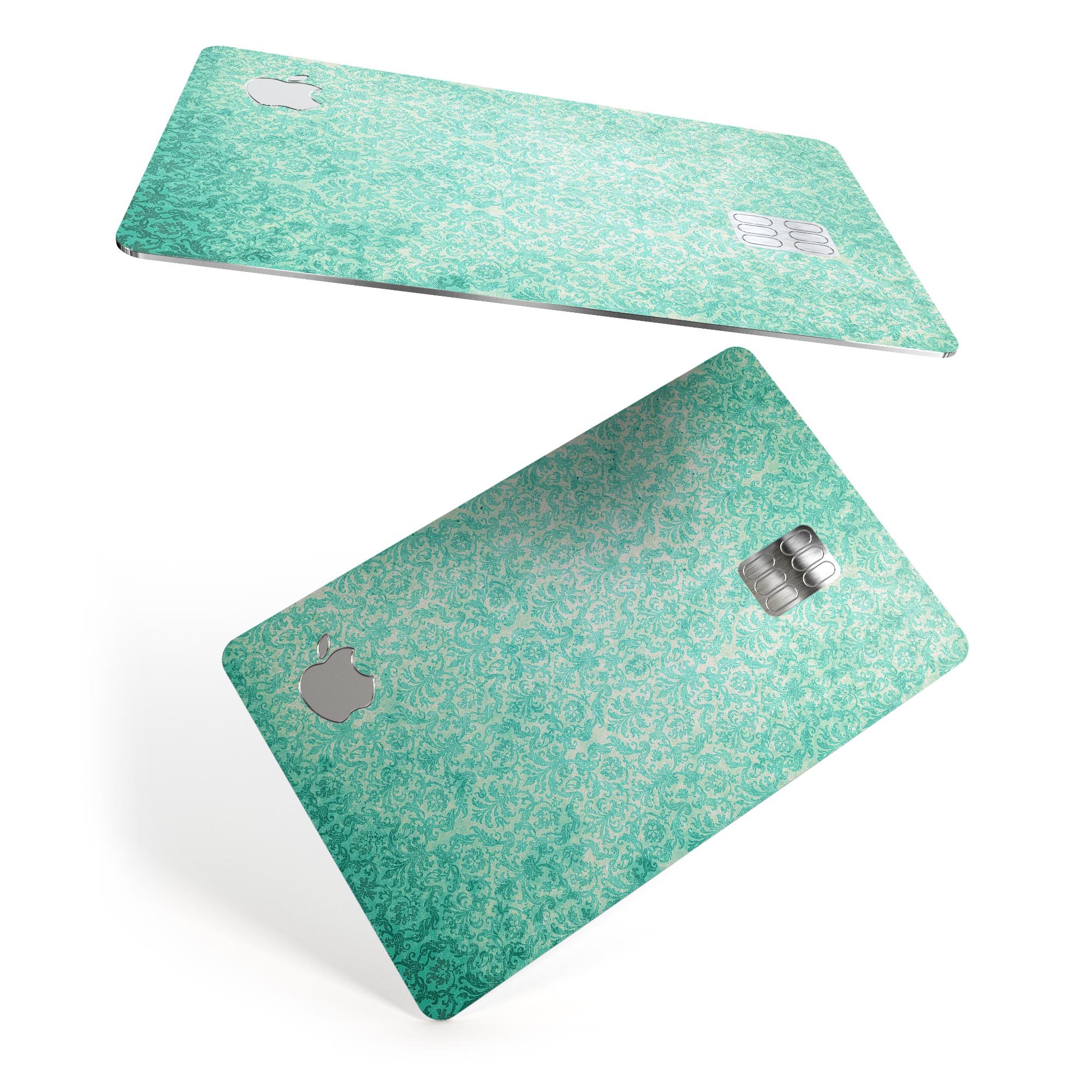 Faded teal and green patterned premium protective decal for Apple Card, showcasing its stylish design and protective features.