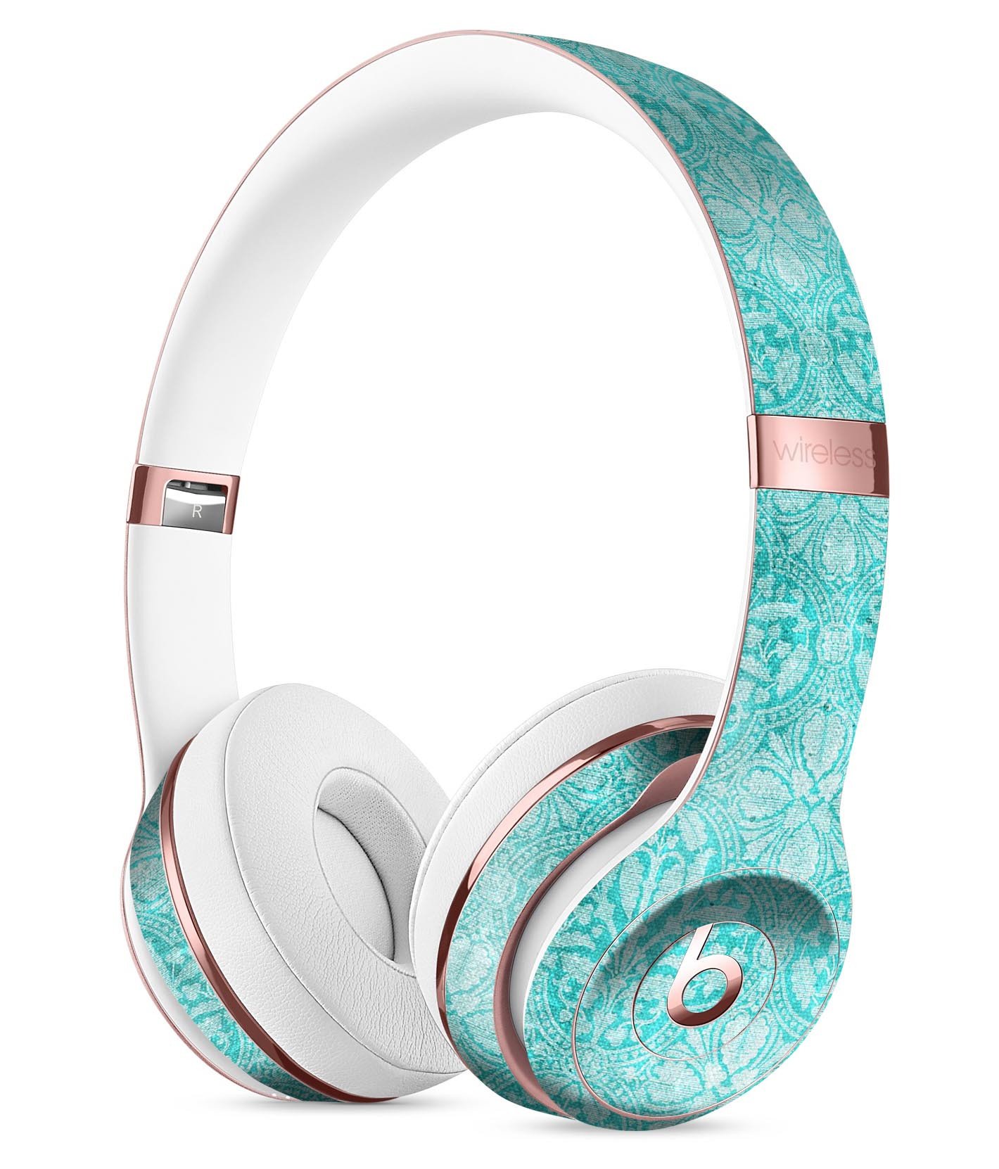 Faded teal and scratched royal surface skin kit for Beats by Dre Solo 3 Wireless Headphones, showcasing vibrant colors and precise fit.