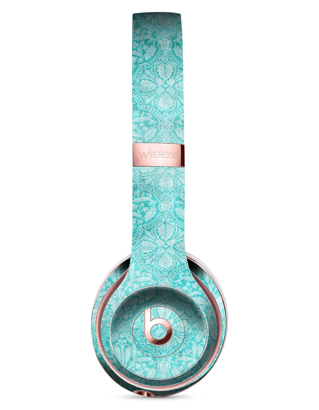 Faded teal and scratched royal surface skin kit for Beats by Dre Solo 3 Wireless Headphones, showcasing vibrant colors and precise fit.