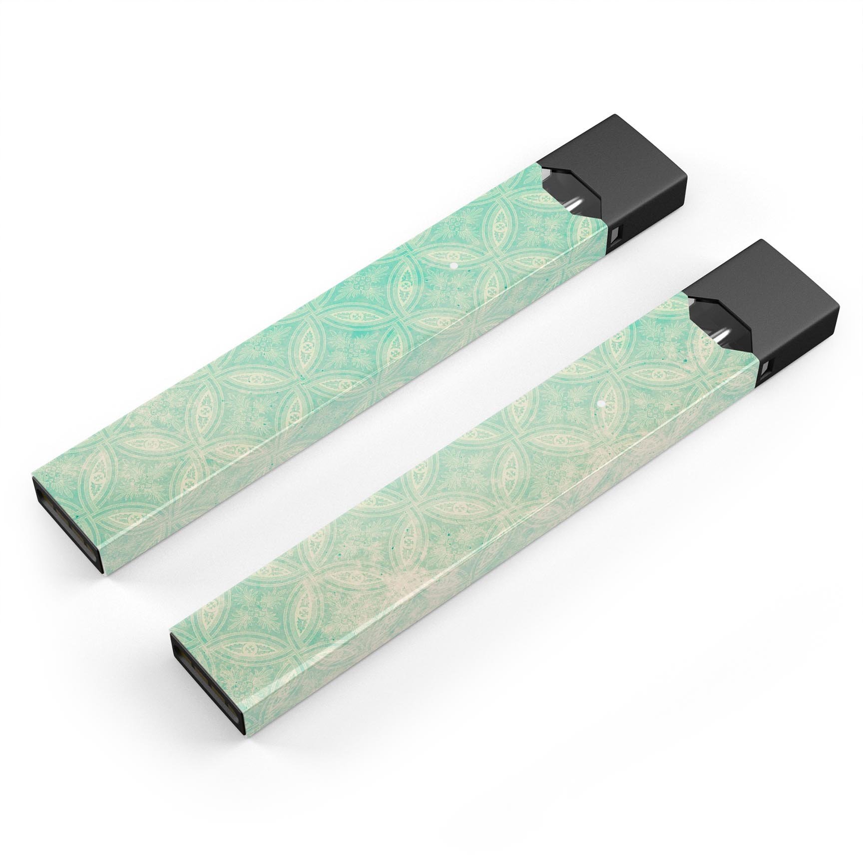 Faded Teal Overlapping Circles skin-wrap for JUUL device, showcasing its vibrant design and protective features.