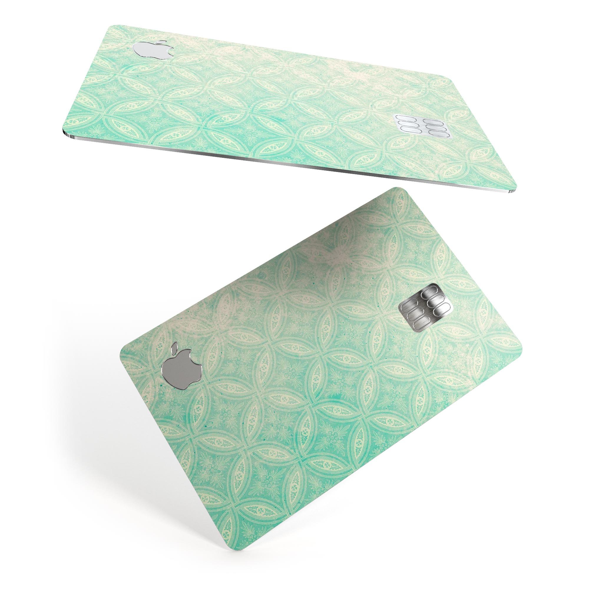 Faded teal overlapping circles decal skin for Apple Card, showcasing its premium design and protective features.