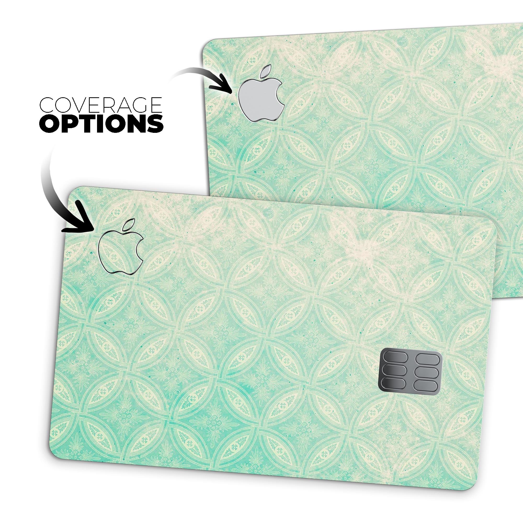 Faded teal overlapping circles decal skin for Apple Card, showcasing its premium design and protective features.